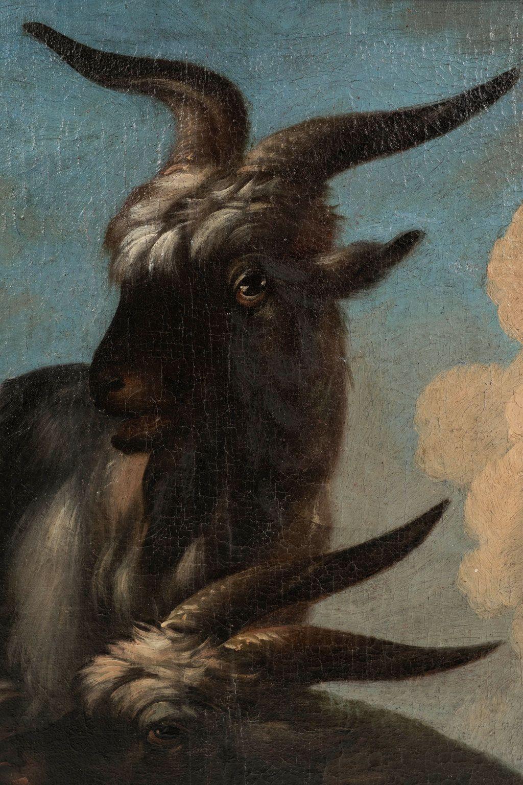 Hand-Carved Large 18th Century Oil-on-Linen Framed Painting For Sale