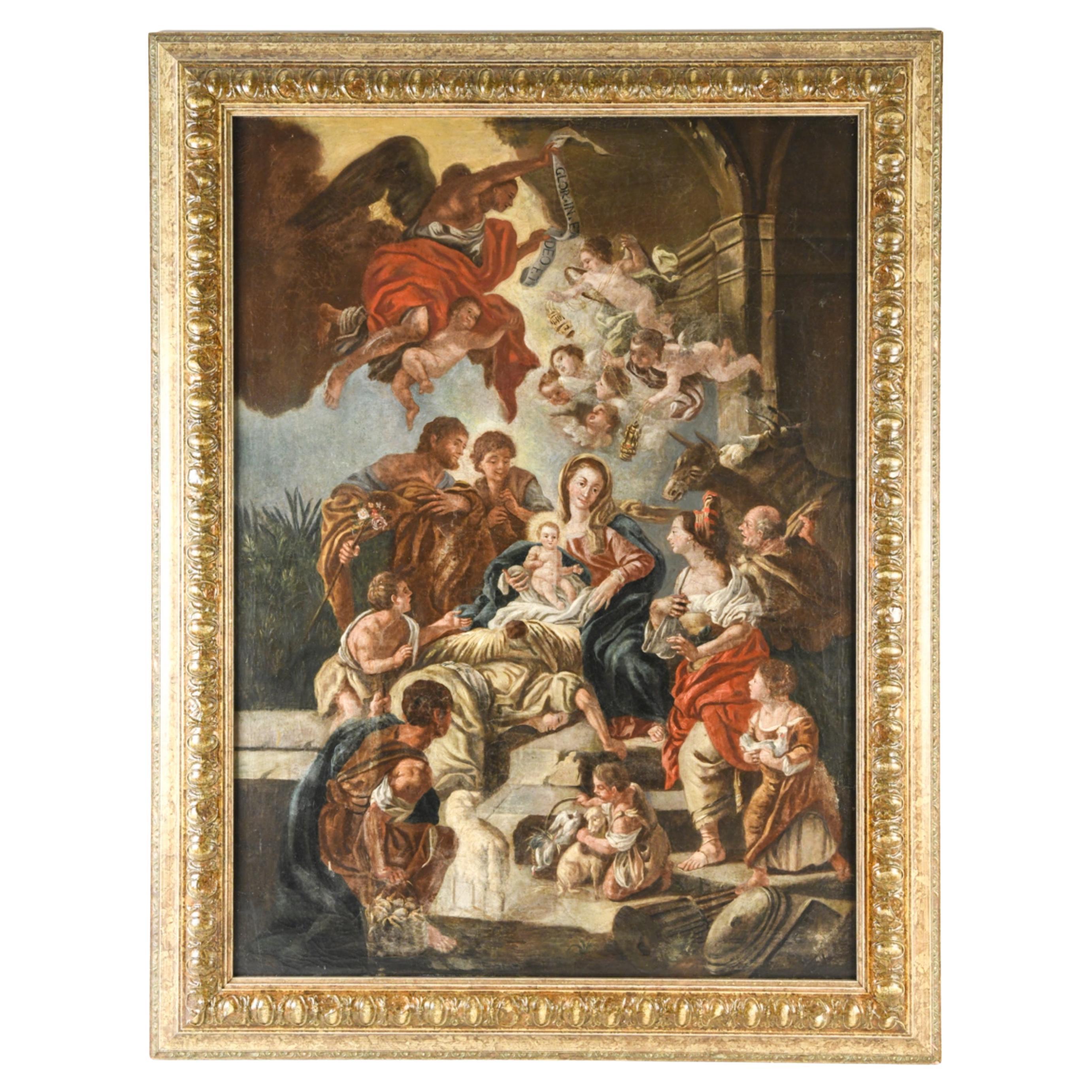 AUCTIONED 2024 18th Century Old Master Oil on Canvas Adoration Scene