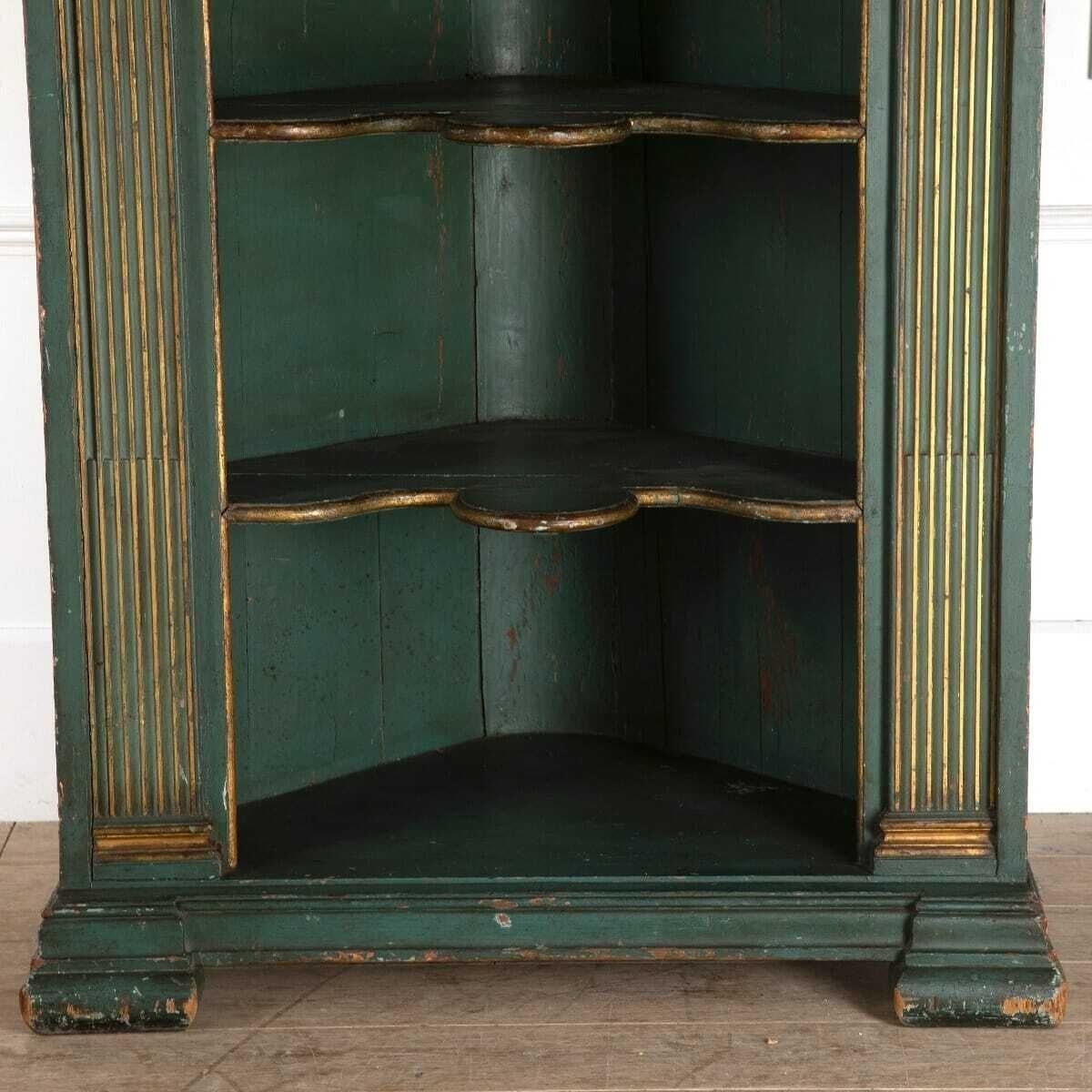 18th Century and Earlier Large 18th Century Painted and Gilded Corner Cupboard For Sale