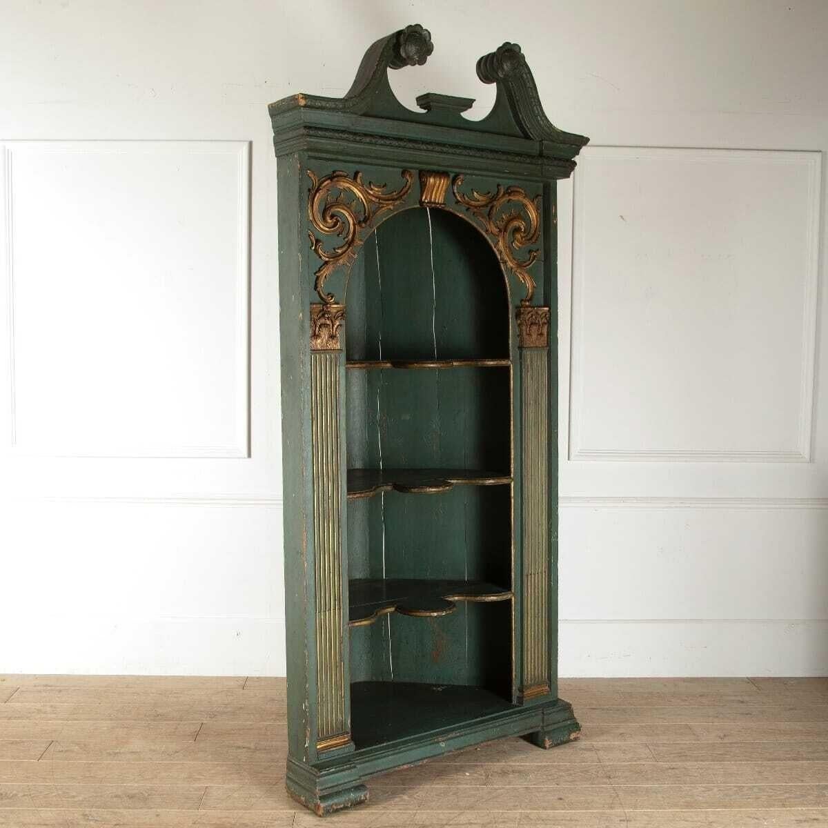Large 18th Century Painted and Gilded Corner Cupboard For Sale 1
