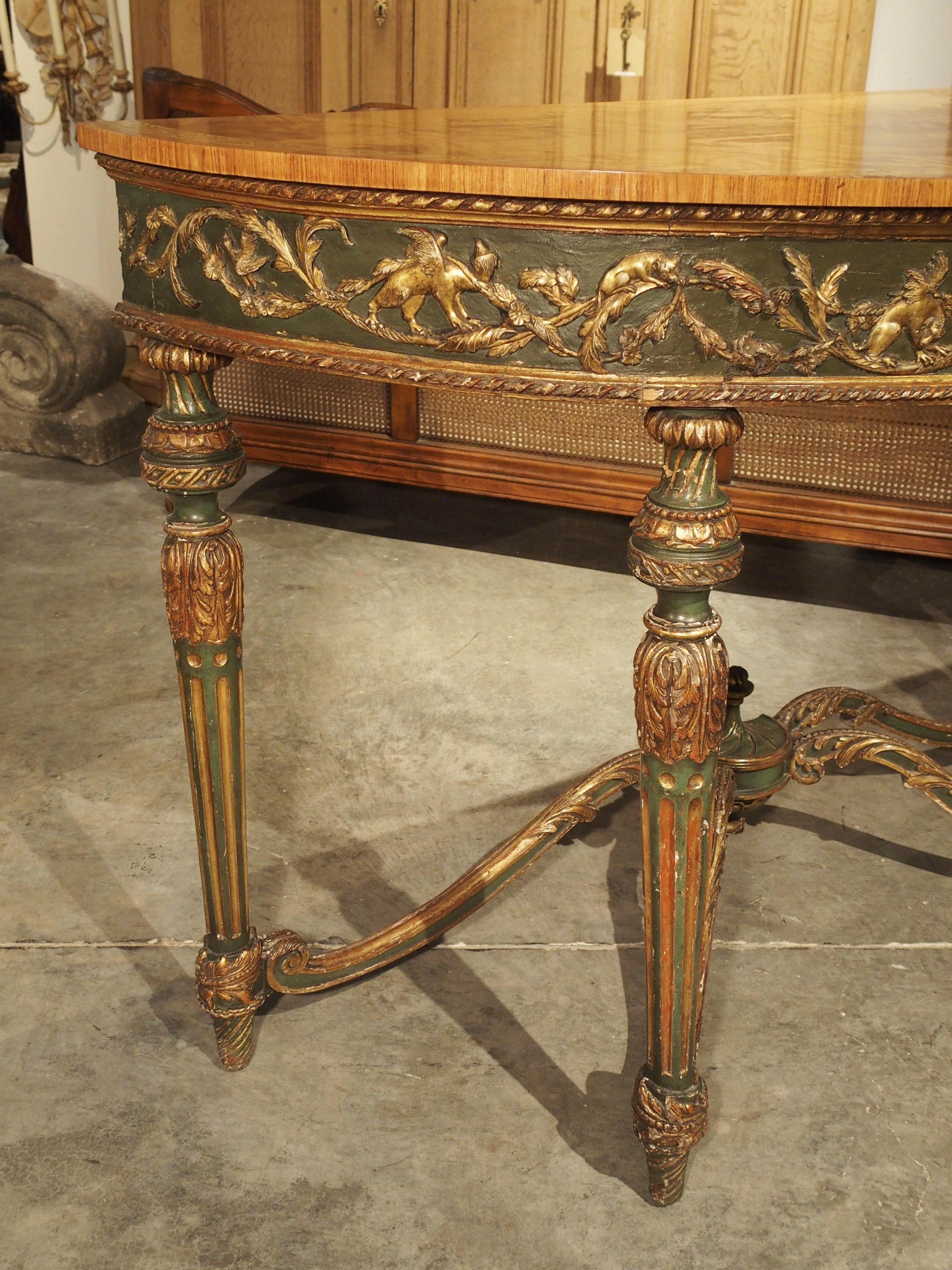 Large 18th Century Painted Italian Demilune Console Table 12