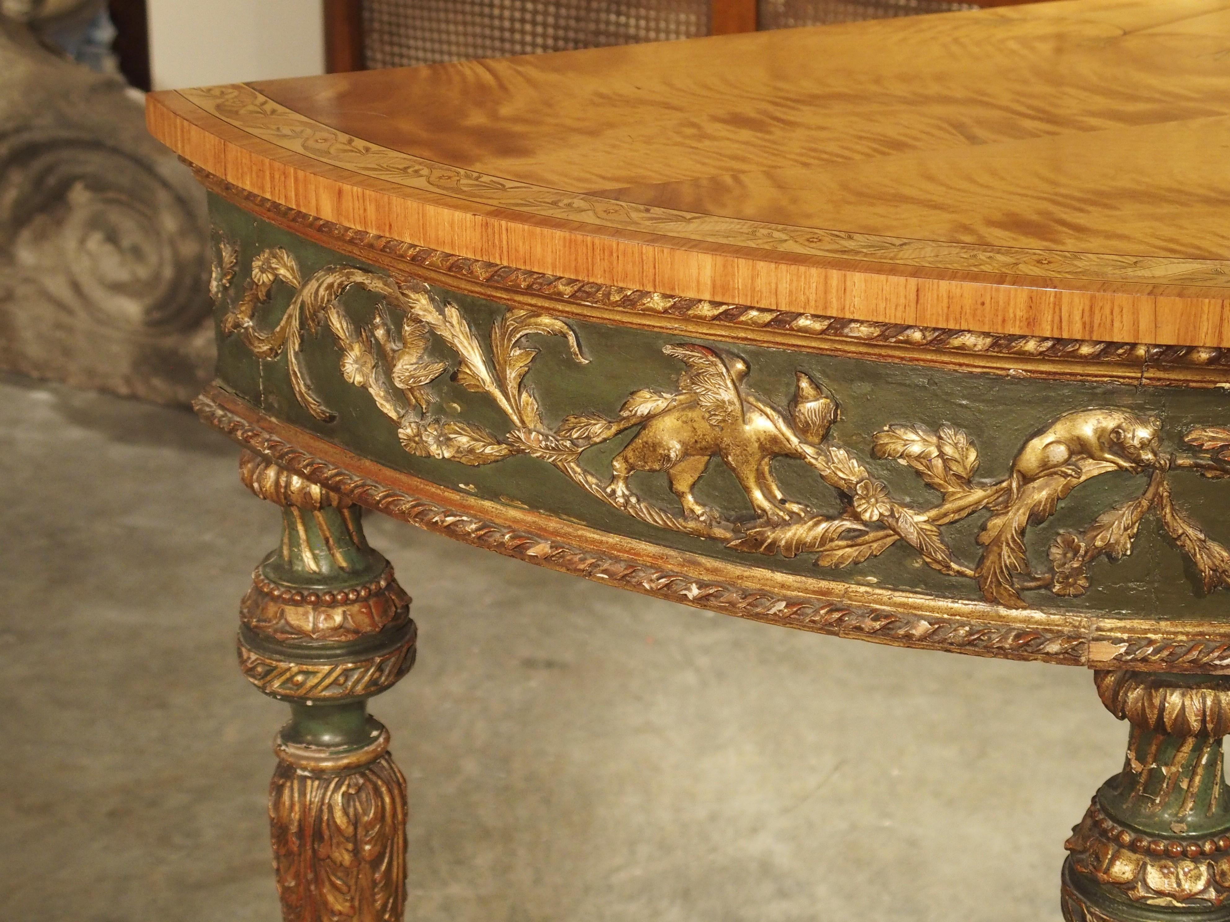 Large 18th Century Painted Italian Demilune Console Table 13