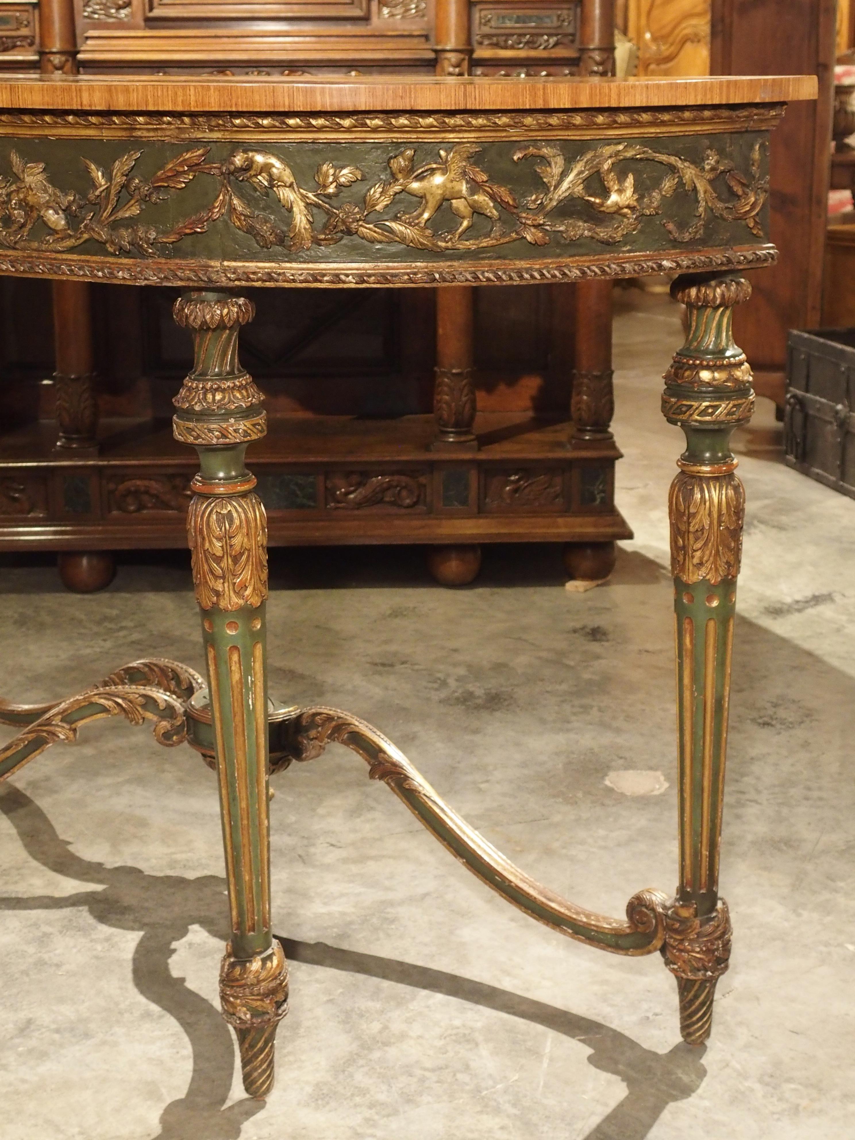 18th Century and Earlier Large 18th Century Painted Italian Demilune Console Table