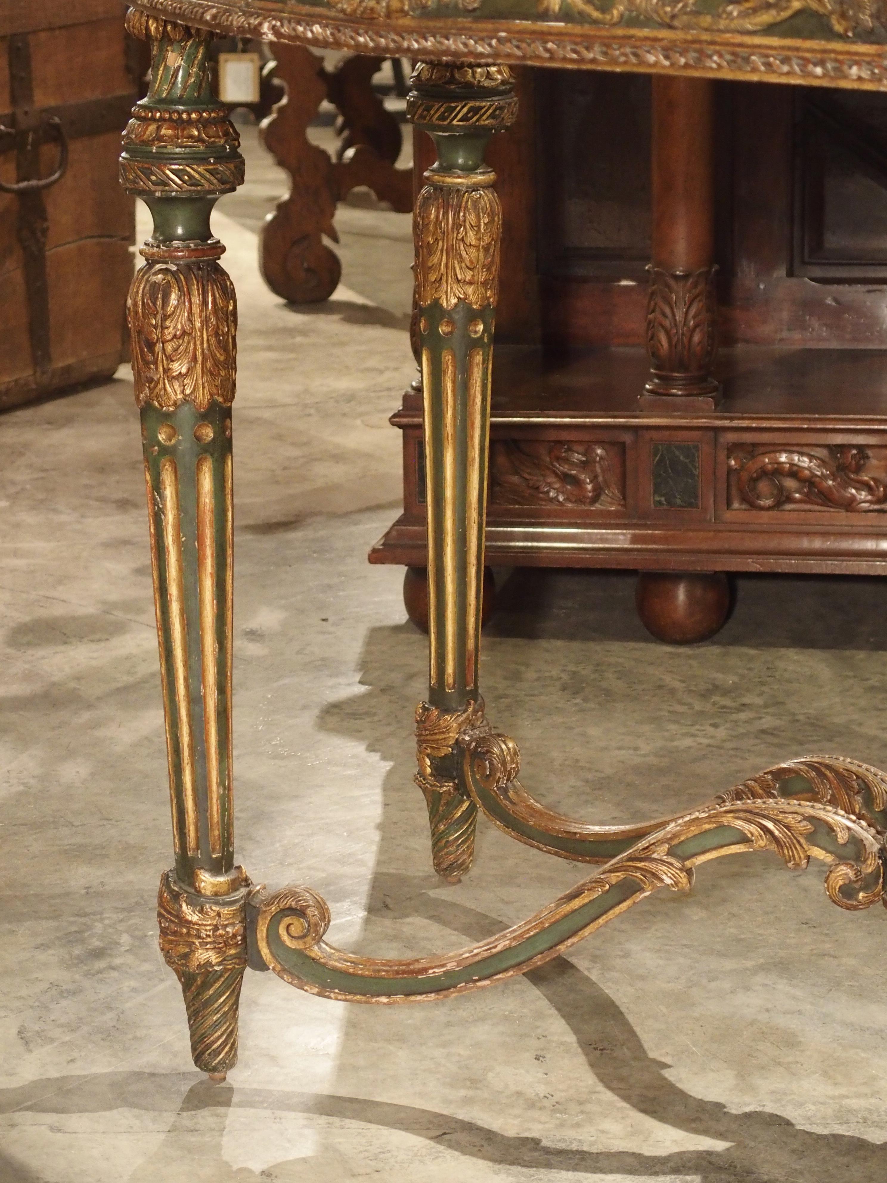 Satinwood Large 18th Century Painted Italian Demilune Console Table