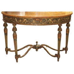 Large 18th Century Painted Italian Demilune Console Table