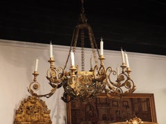 Large 18th Century Painted Tole, Iron and Wood Ten-Light Chandelier from Italy