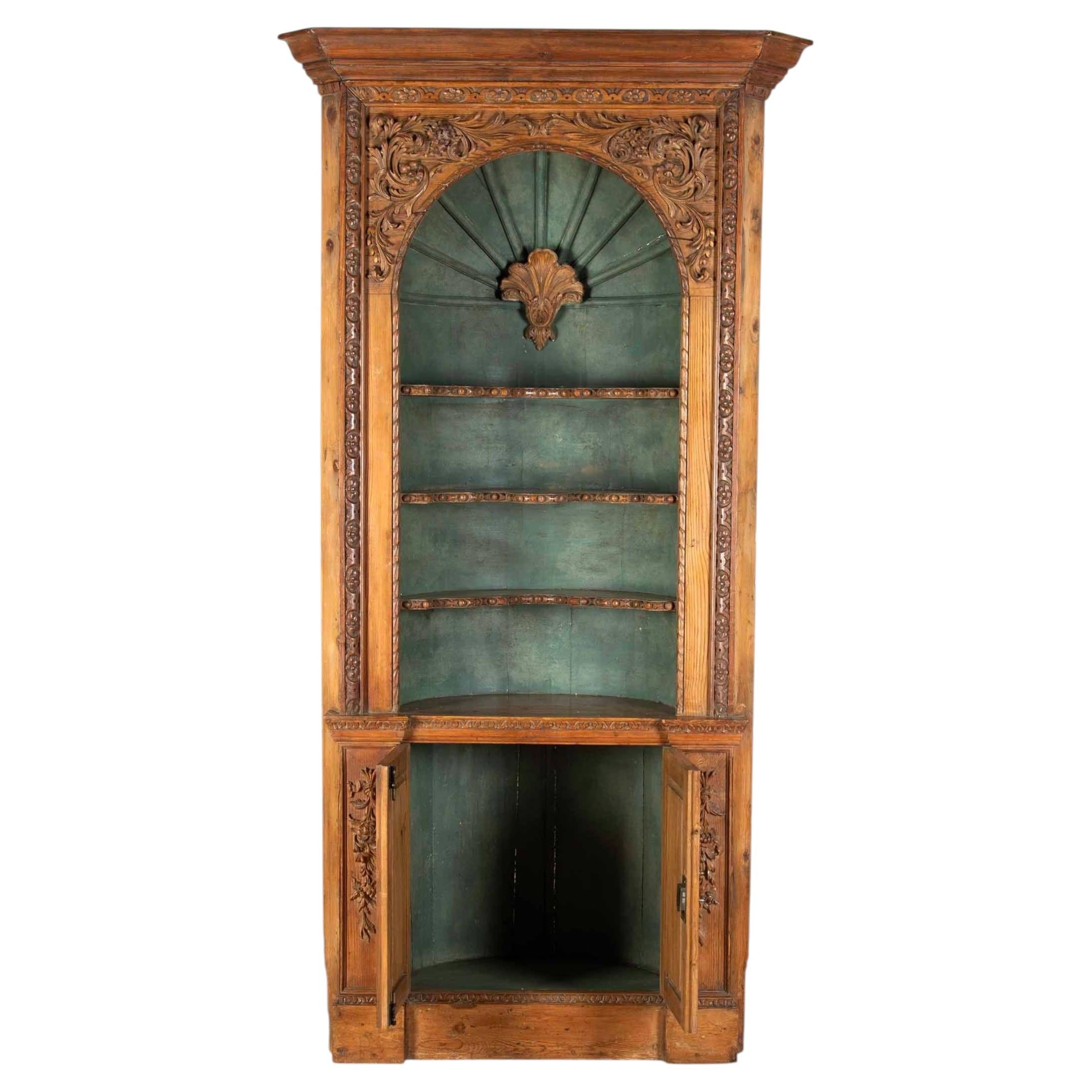 Large 18th Century Pine Corner Cupboard For Sale