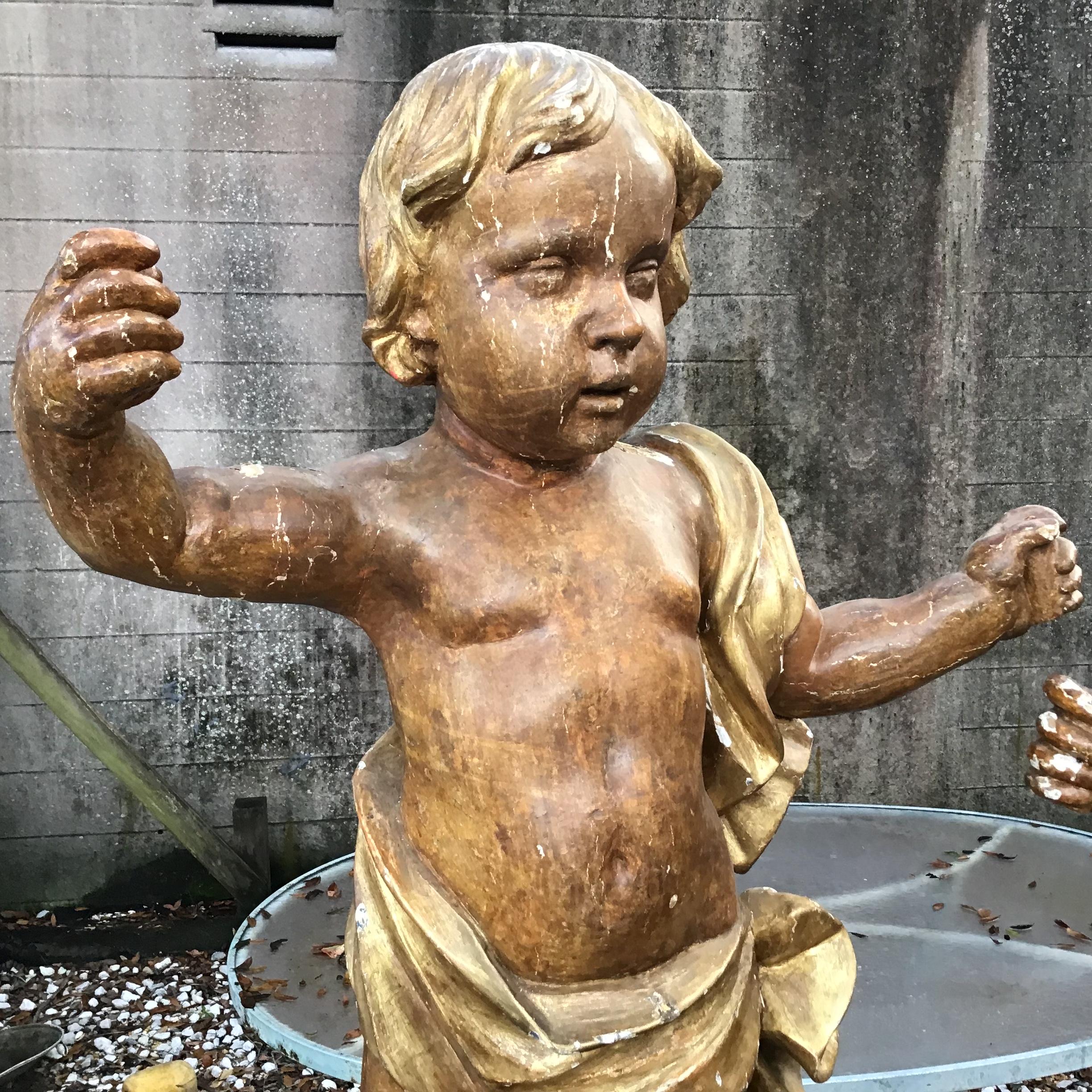 Large 18th Century Polychrome and Giltwood Cherub from Italy, a Pair 2