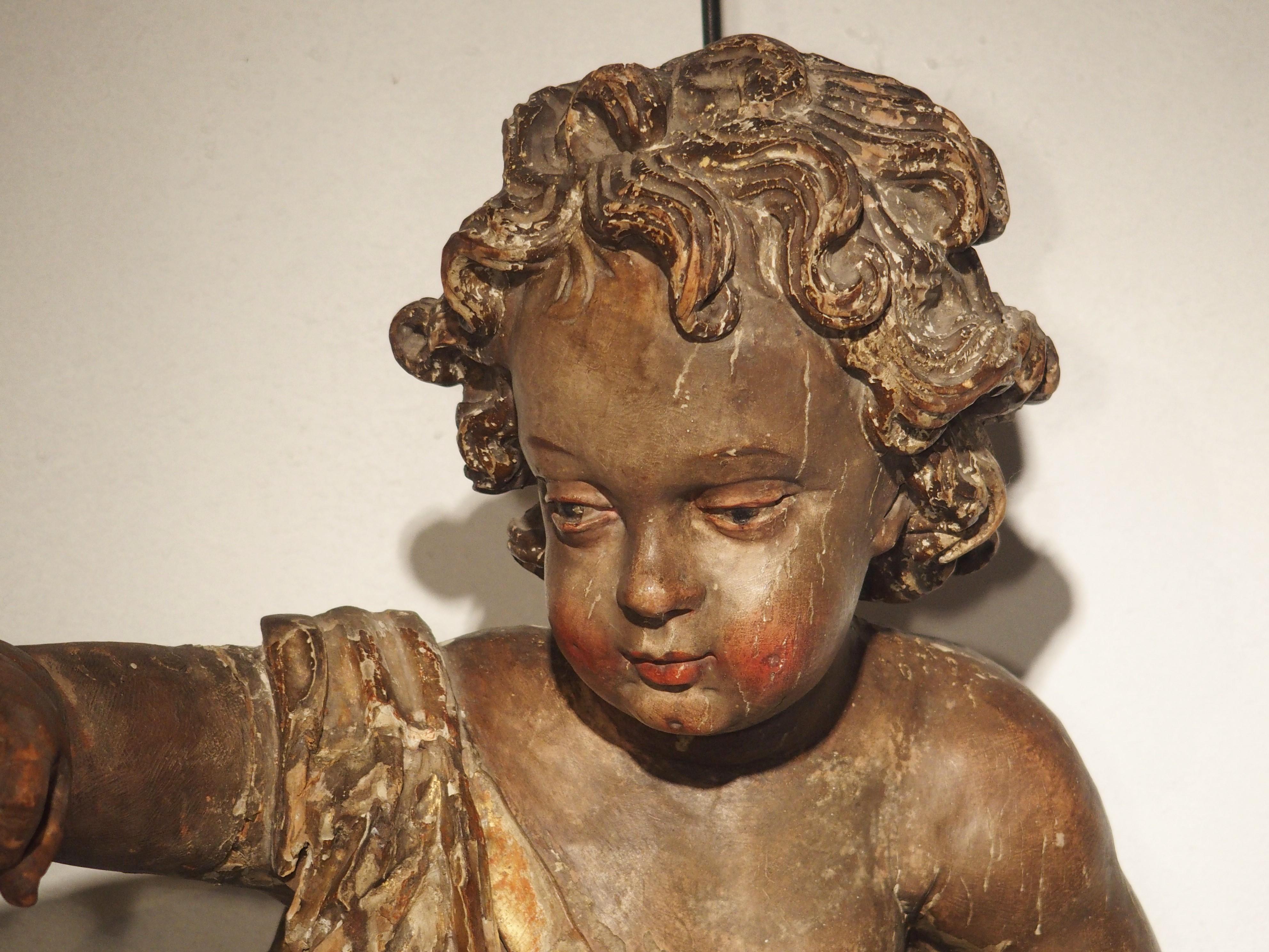 Large 18th Century Polychrome and Giltwood Cherub from Italy 2