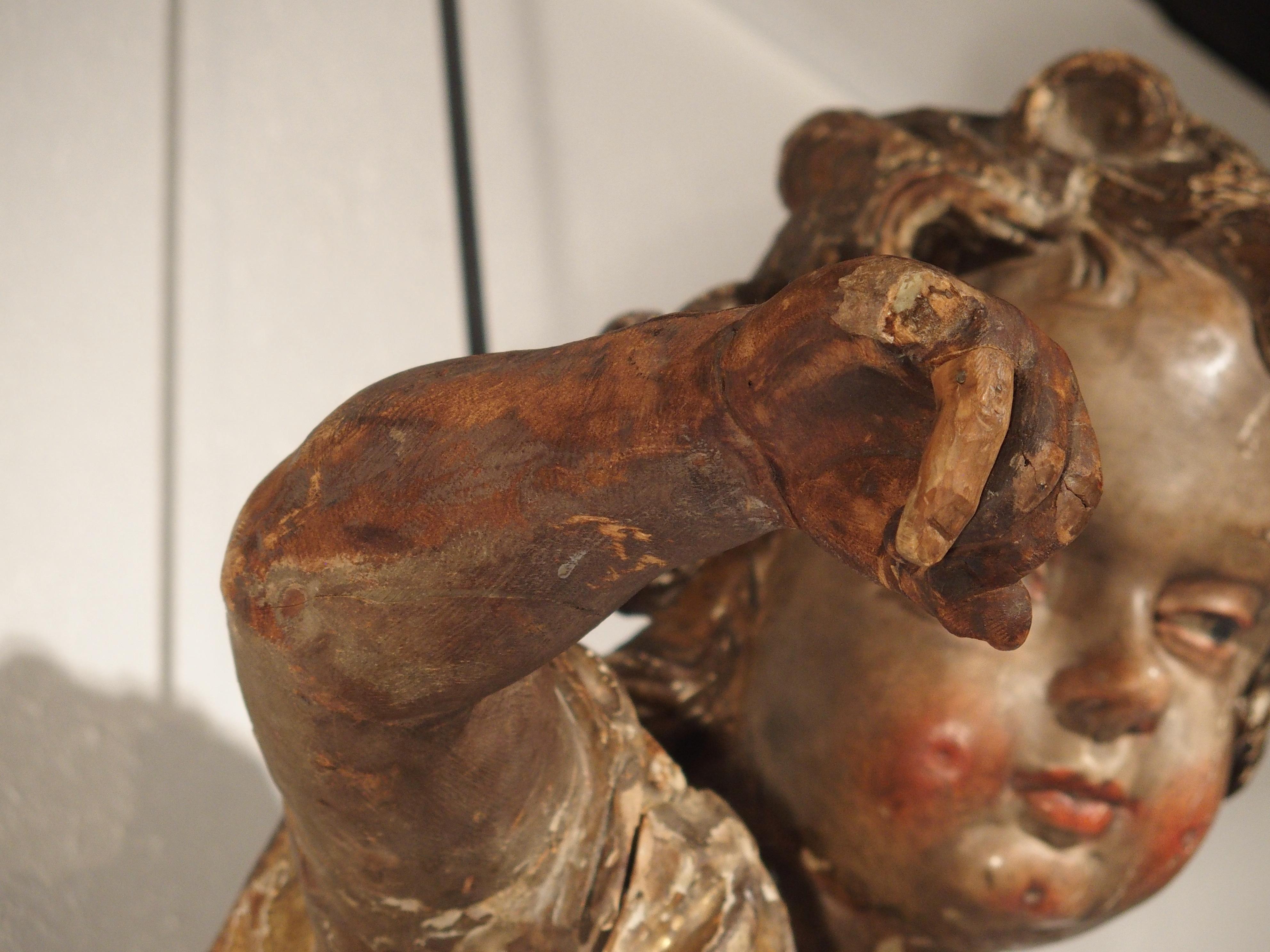 Large 18th Century Polychrome and Giltwood Cherub from Italy 3