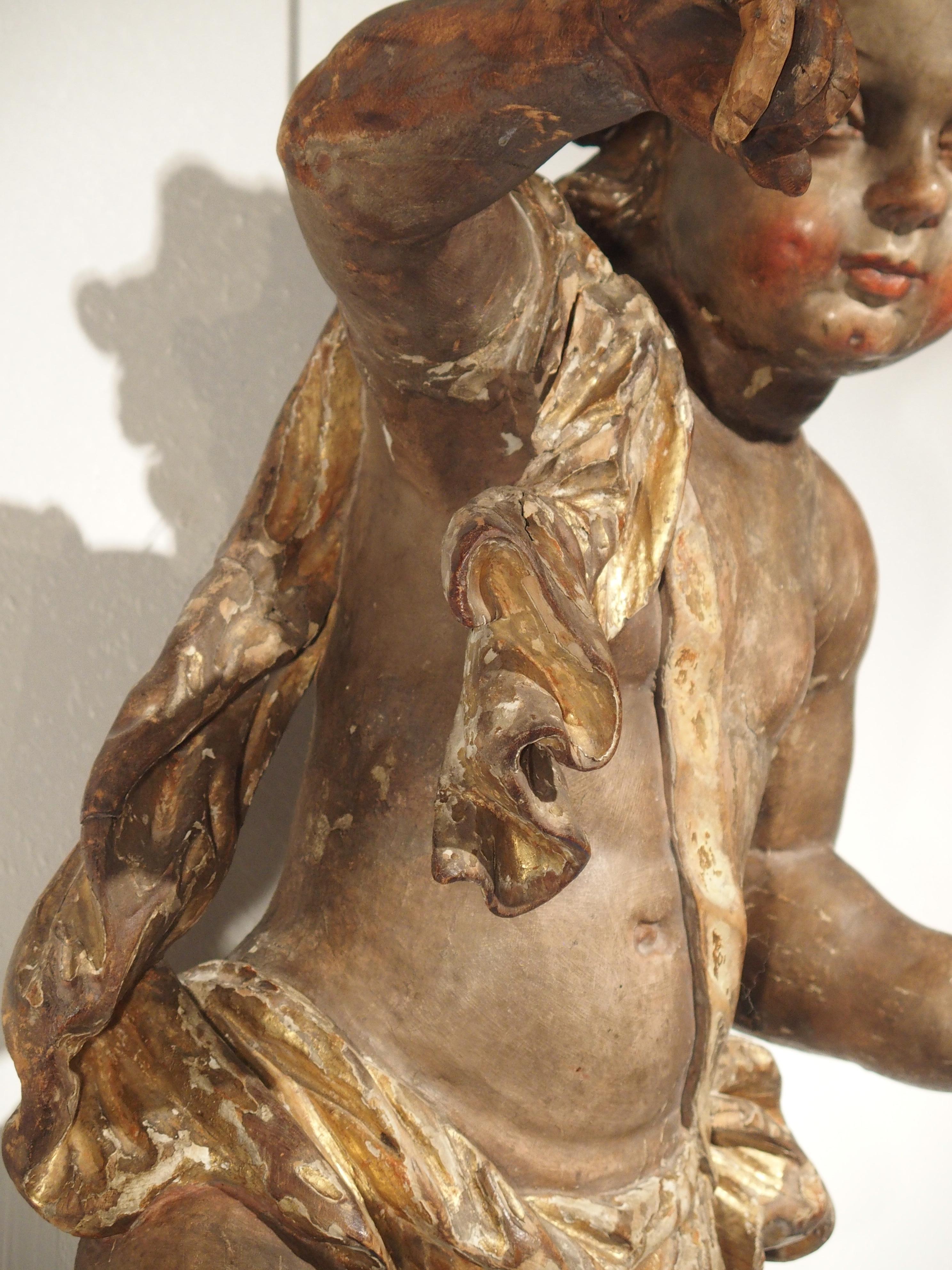 Large 18th Century Polychrome and Giltwood Cherub from Italy 8