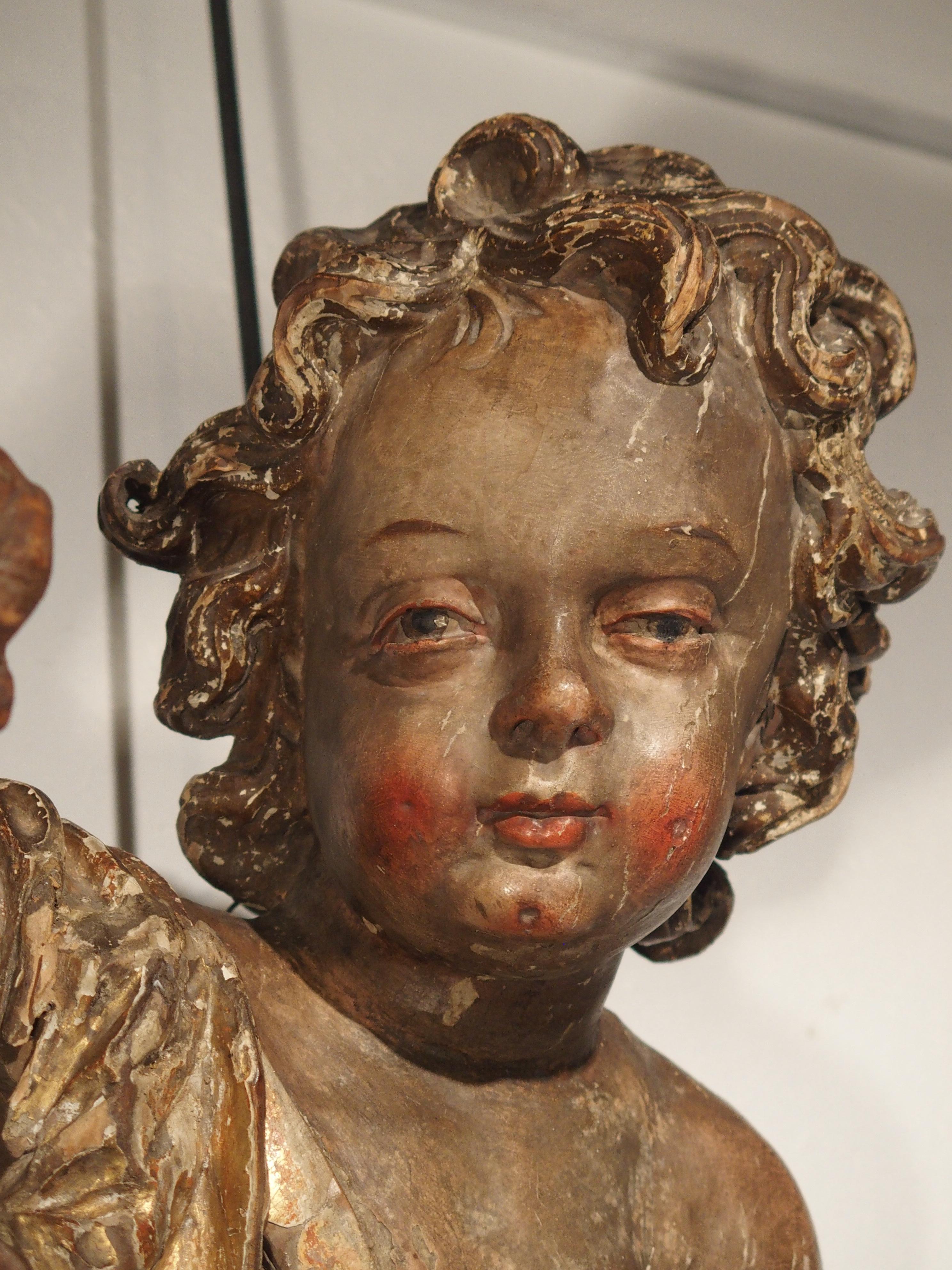 Large 18th Century Polychrome and Giltwood Cherub from Italy 11