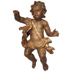 Large 18th Century Polychrome and Giltwood Cherub from Italy