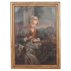 Large 18th Century Portrait of a Seamstress