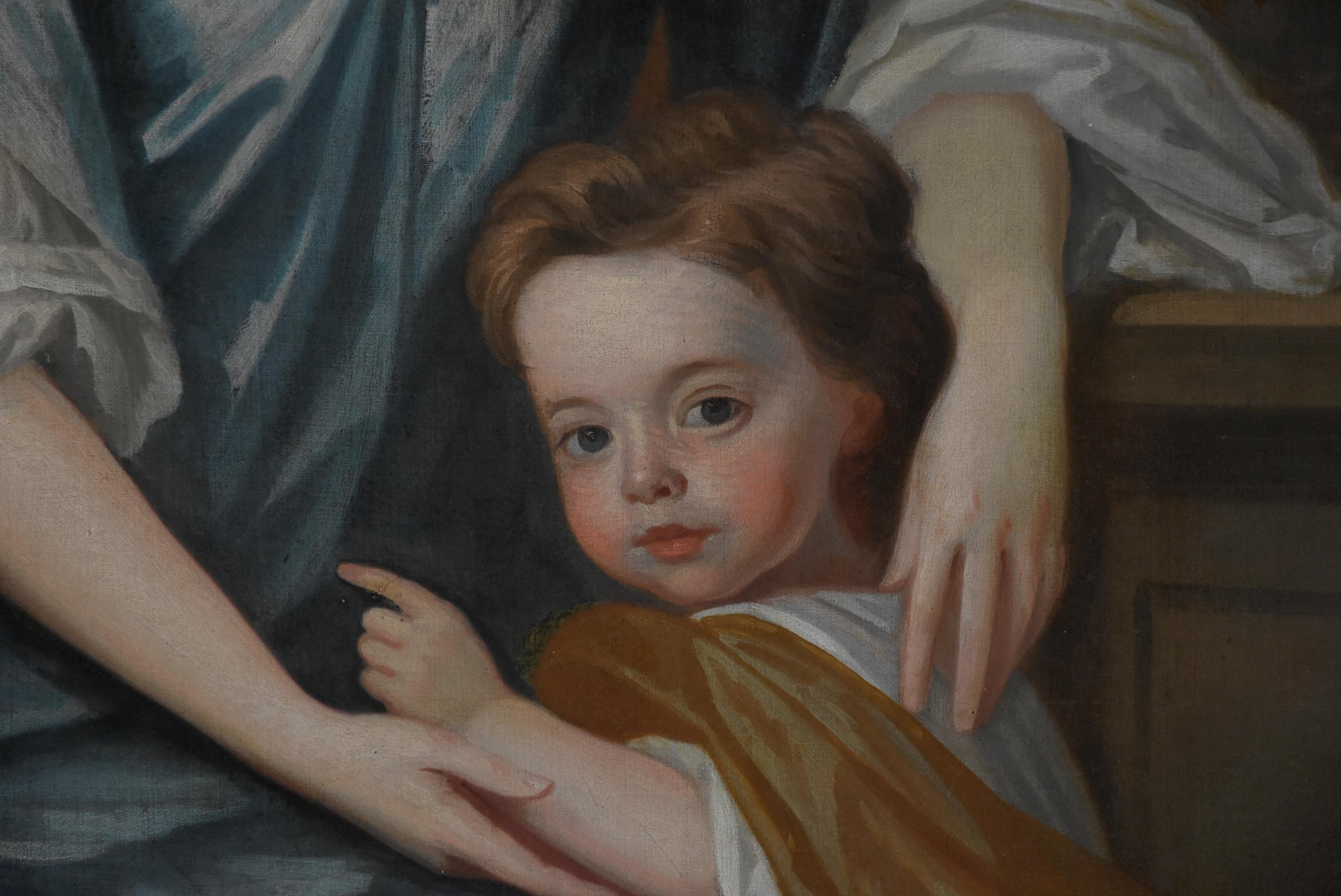 Large 18th Century Portrait Oil on Canvas 'Lady & Child' In Good Condition In Suffolk, GB