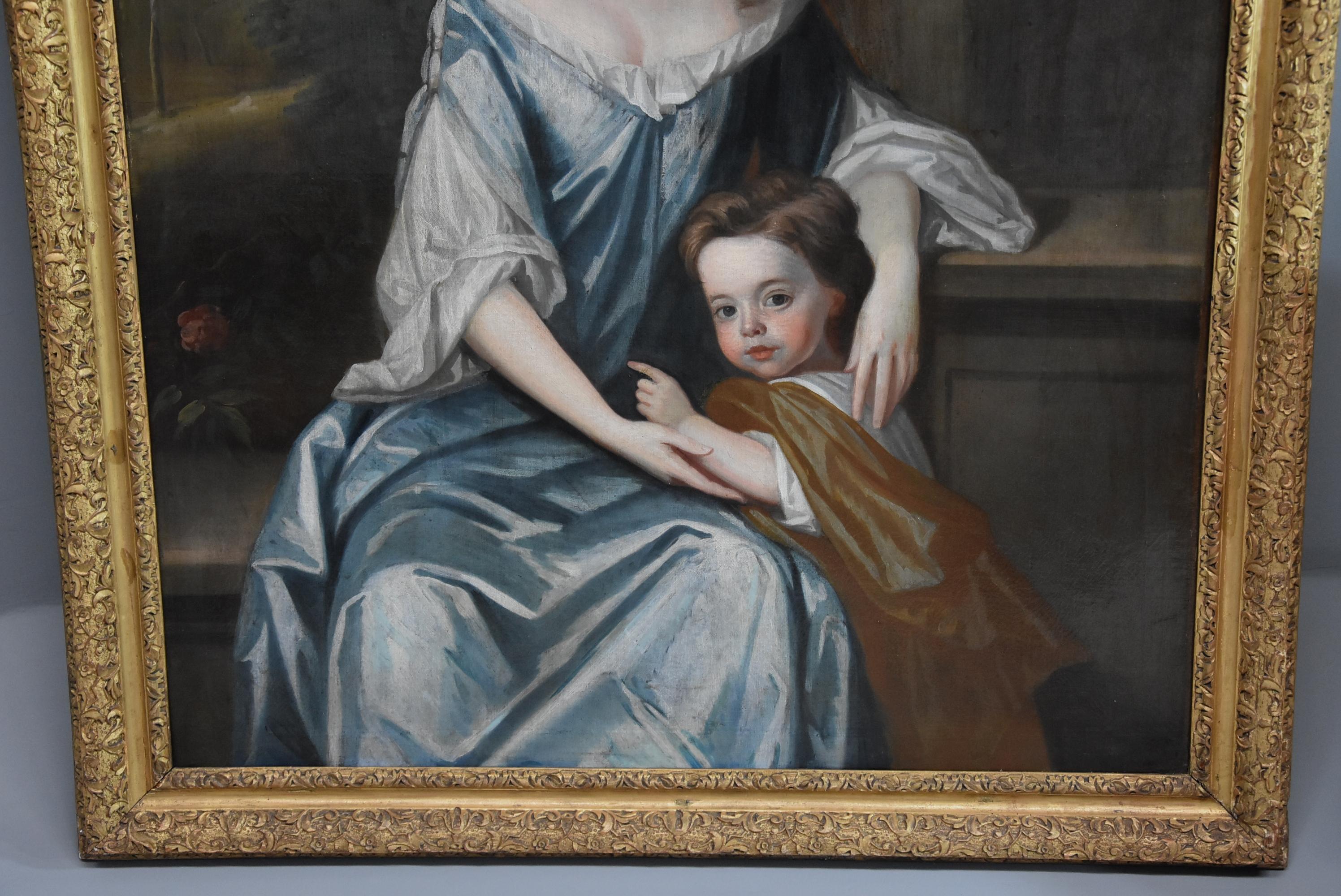 Large 18th Century Portrait Oil on Canvas 'Lady & Child' 1