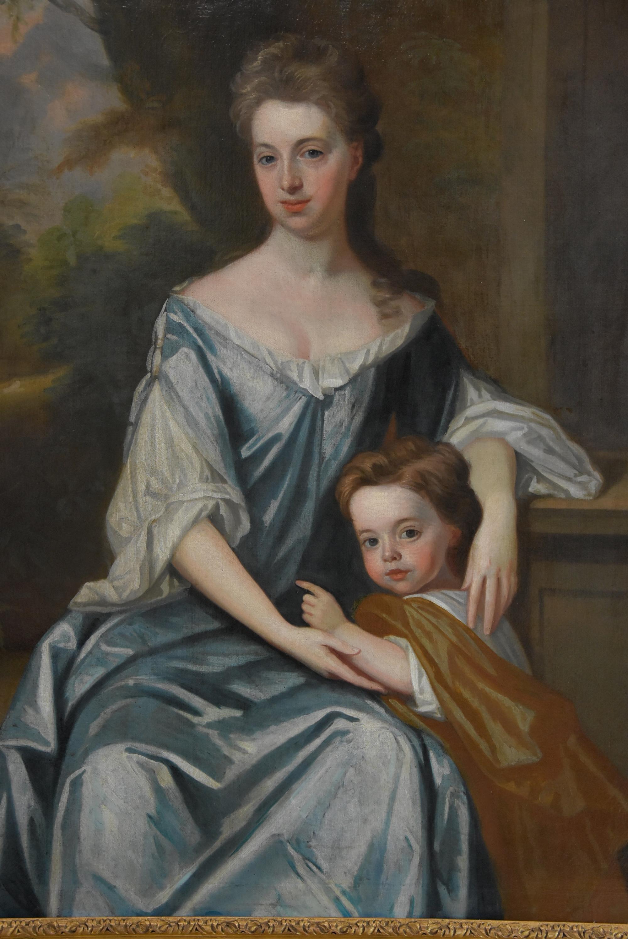 Large 18th Century Portrait Oil on Canvas 'Lady & Child' 2