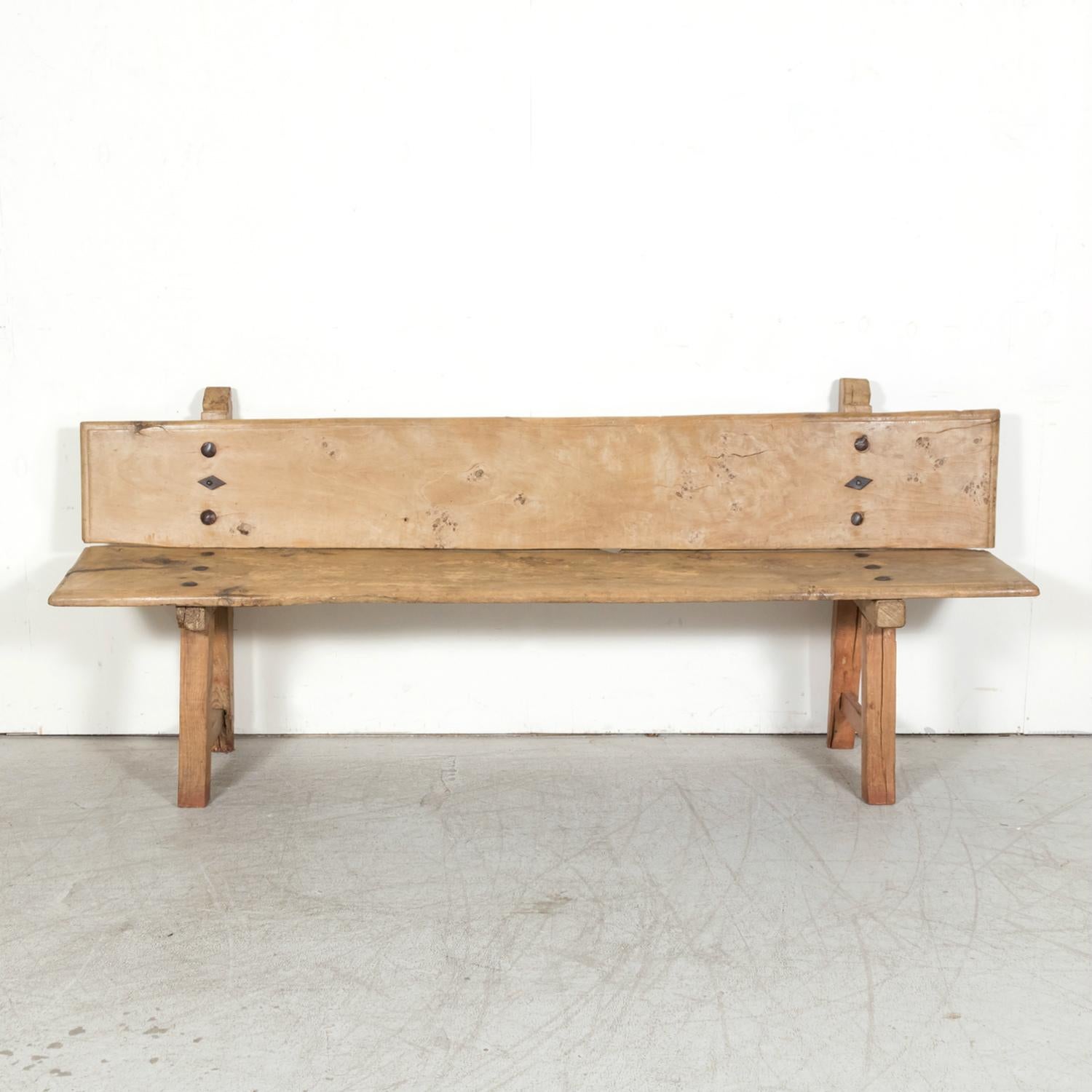 Hand-Carved Large 18th Century Primitive Spanish Catalan Pine Bench
