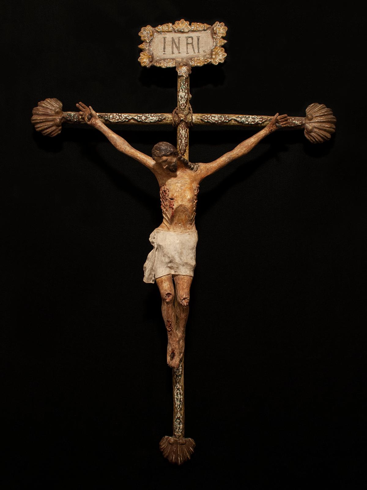 Large 18th century Processional Crucifix, Cristo de Caña, Mexico.

This large processional crucifix is made with a technique that predates the arrival of the Spanish in Mexico, even though the subject matter is not a native deity. The pith of corn