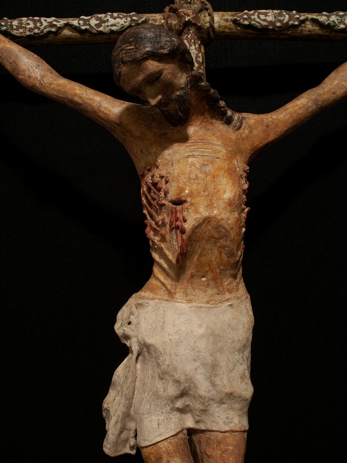 Spanish Colonial Large 18th Century Processional Crucifix, Cristo de Caña, Mexico