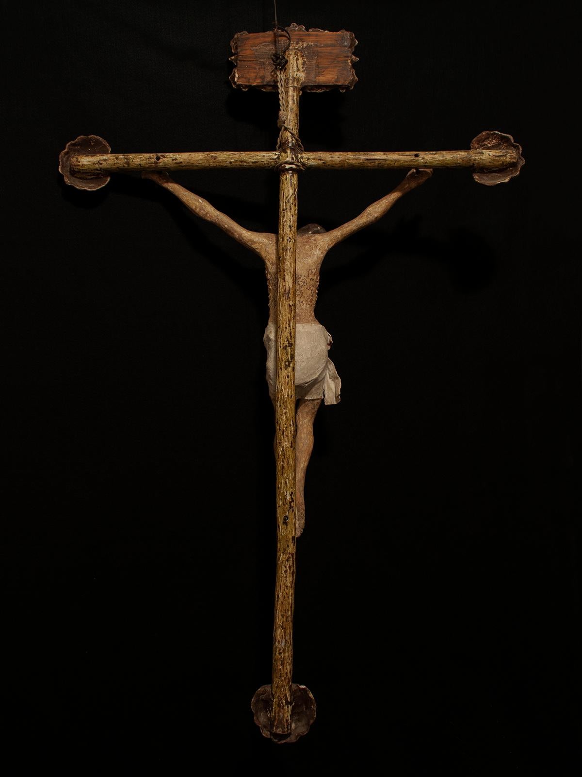 Hand-Carved Large 18th Century Processional Crucifix, Cristo de Caña, Mexico
