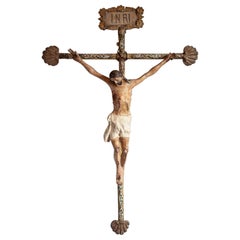 Antique Large 18th Century Processional Crucifix, Cristo de Caña, Mexico