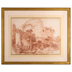 Large 18th Century Red Chalk Drawing of Ruins after Hubert Robert