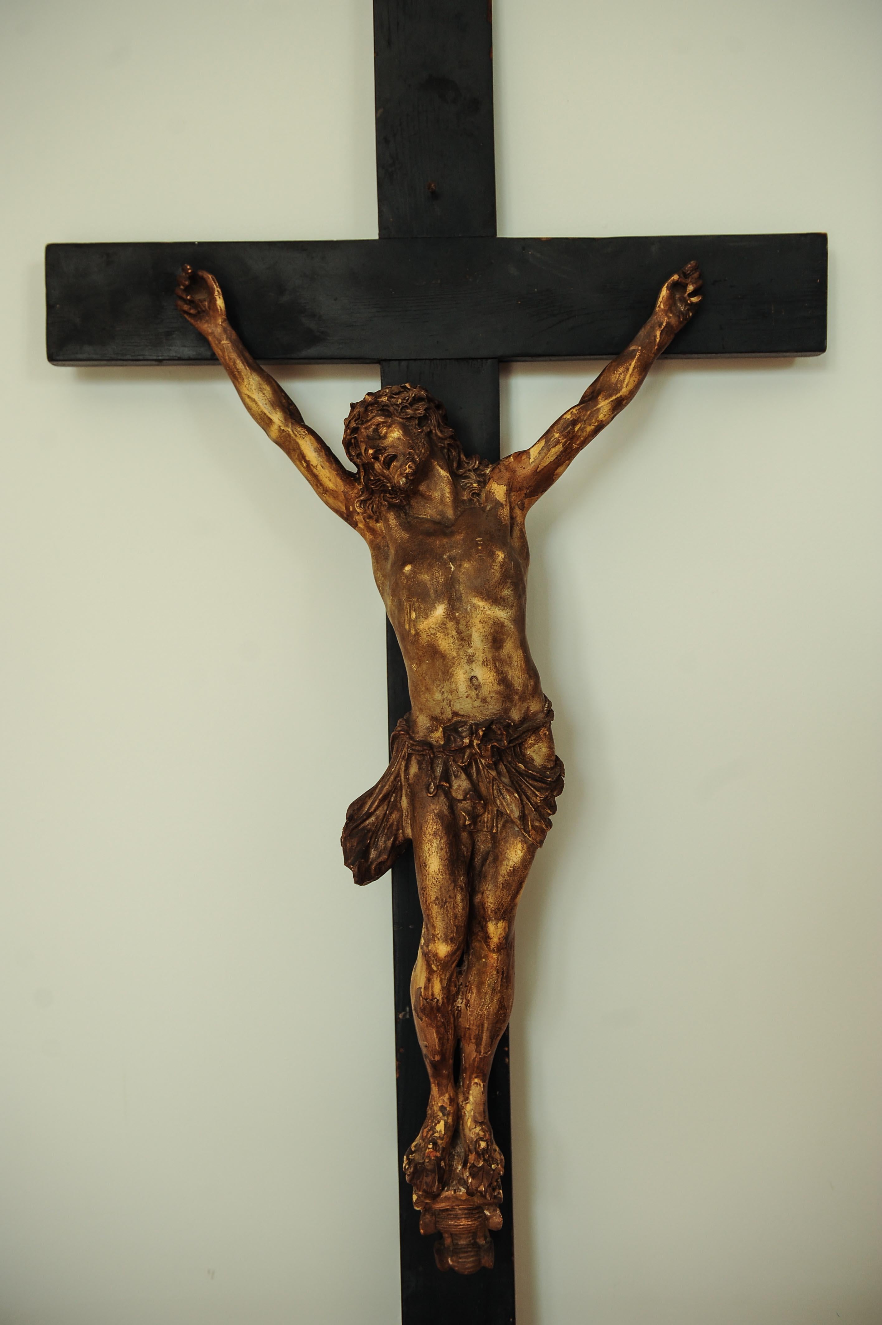 Renaissance Revival Large 18th Century Sculpted Plaster of Jesus Christ on the Cross