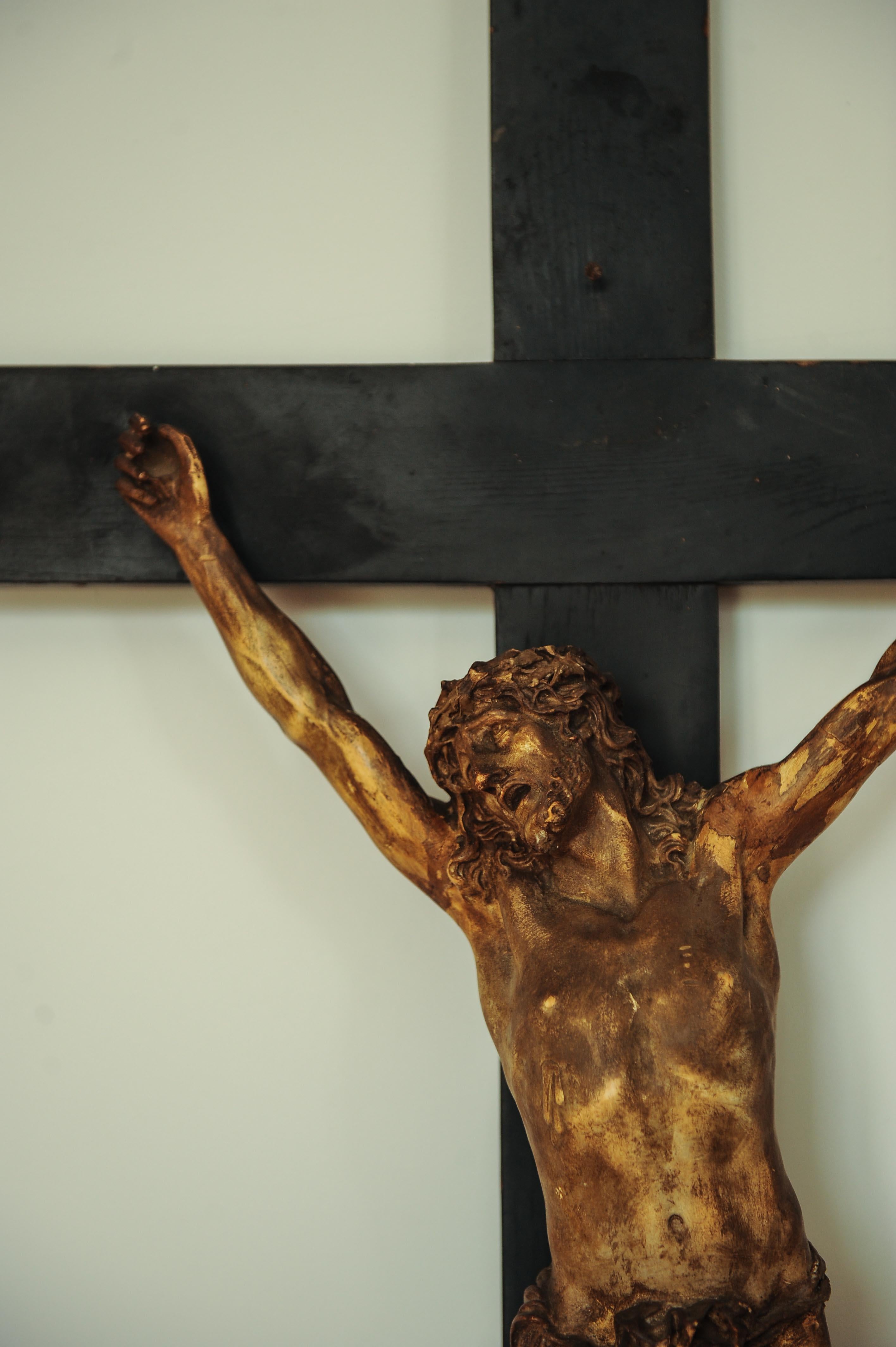 European Large 18th Century Sculpted Plaster of Jesus Christ on the Cross