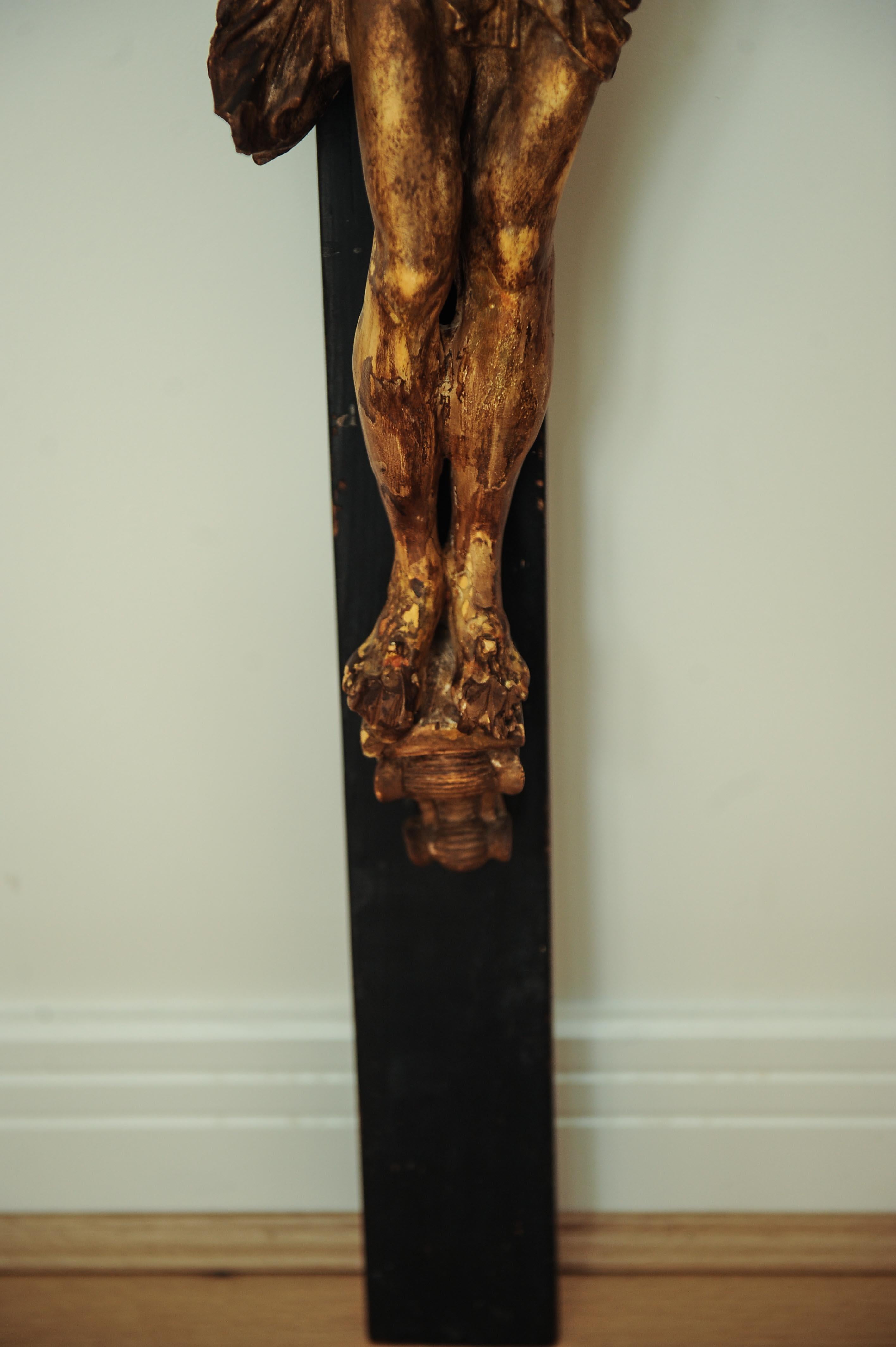 Hand-Carved Large 18th Century Sculpted Plaster of Jesus Christ on the Cross