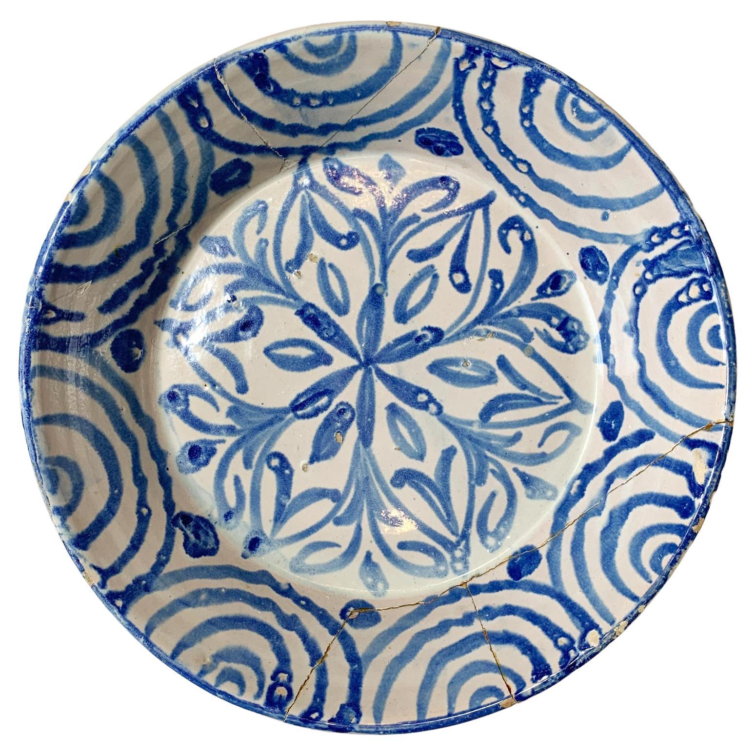 Large 18th C Blue and White Spanish Lebrillo Bowl For Sale