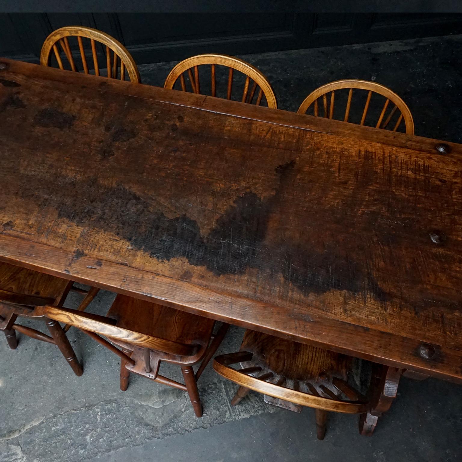 Large 18th Century Spanish Walnut Refectory Kitchen or Dinner Table on Lyre Legs 9