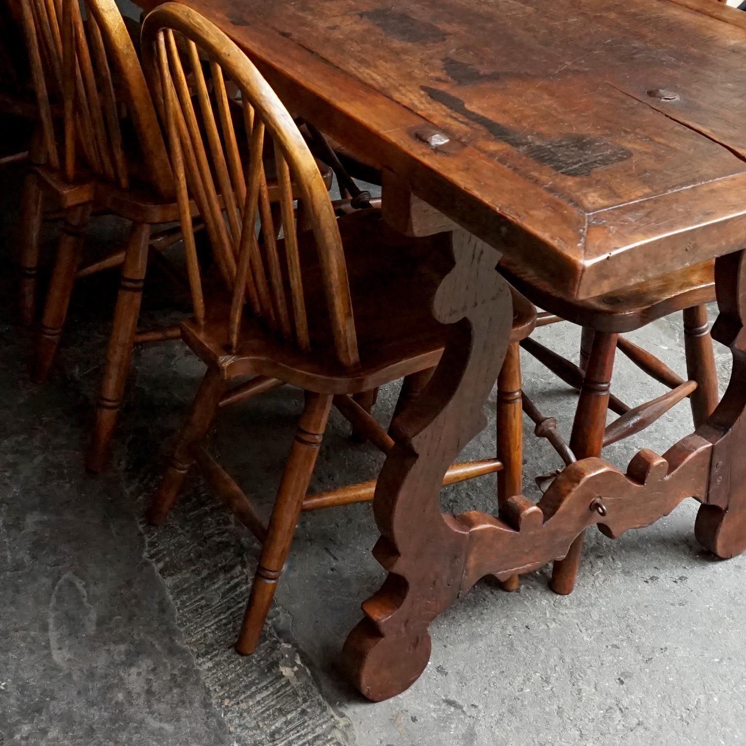 Large 18th Century Spanish Walnut Refectory Kitchen or Dinner Table on Lyre Legs 12
