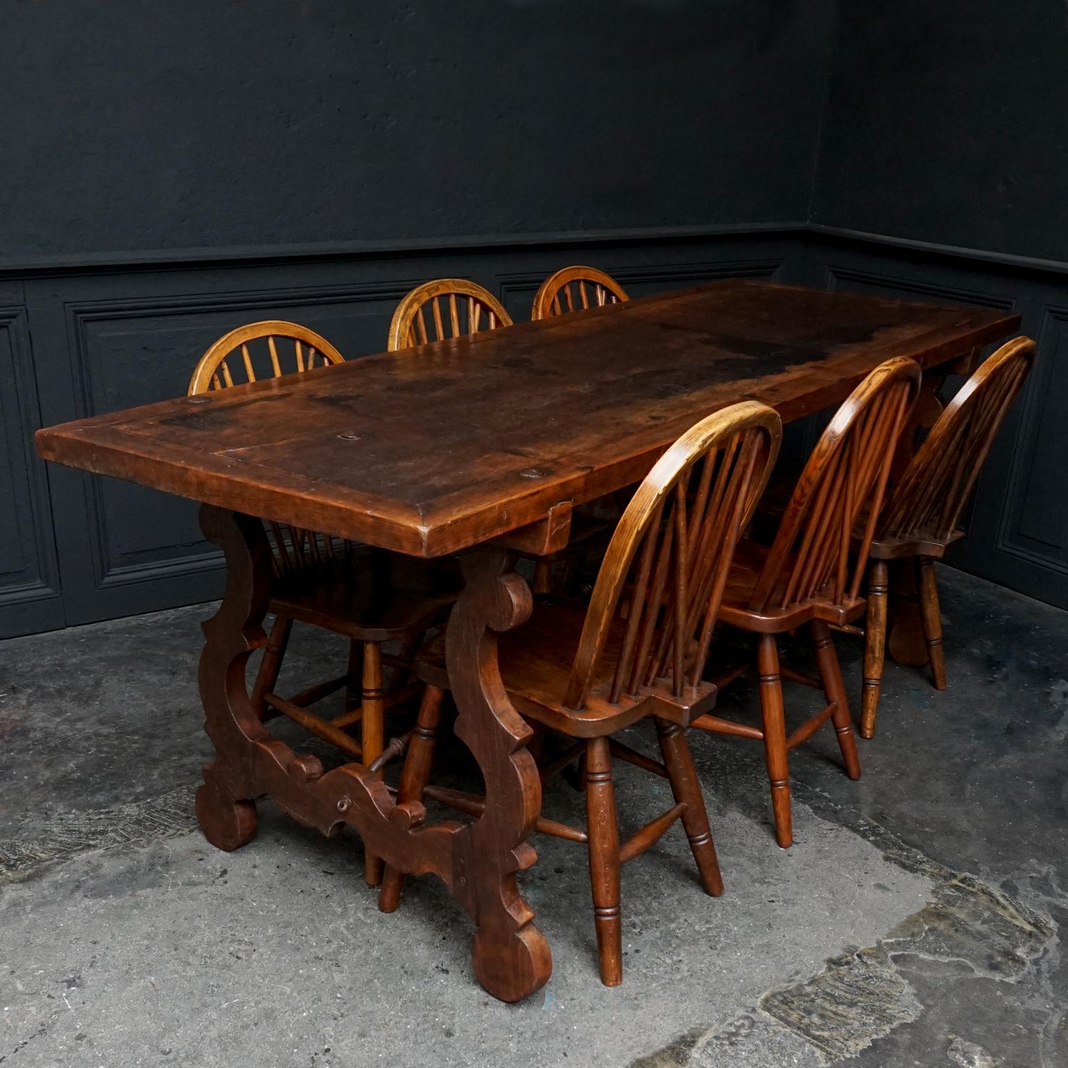 Large 18th Century Spanish Walnut Refectory Kitchen or Dinner Table on Lyre Legs 13