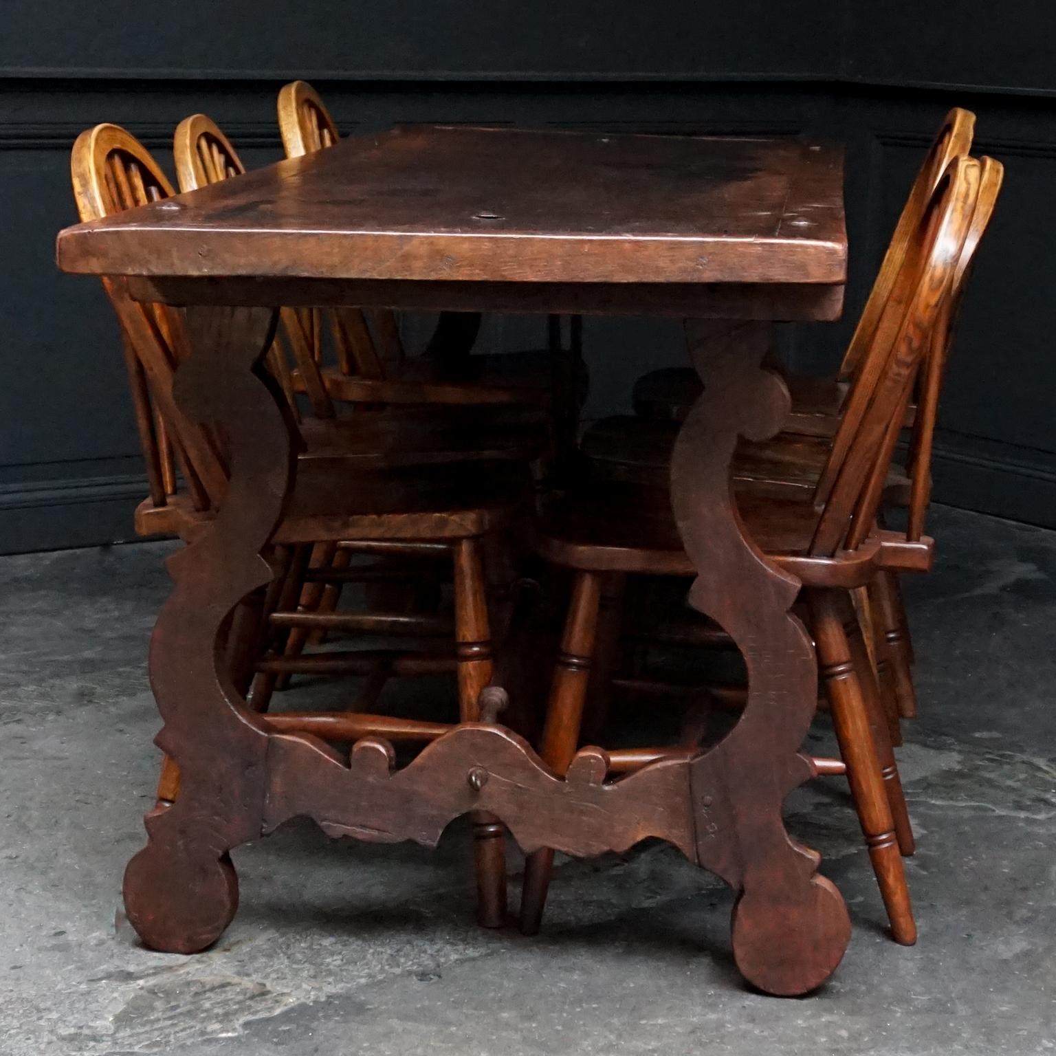 Large 18th Century Spanish Walnut Refectory Kitchen or Dinner Table on Lyre Legs 14