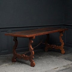 Large 18th Century Spanish Walnut Refectory Kitchen or Dinner Table on Lyre Legs