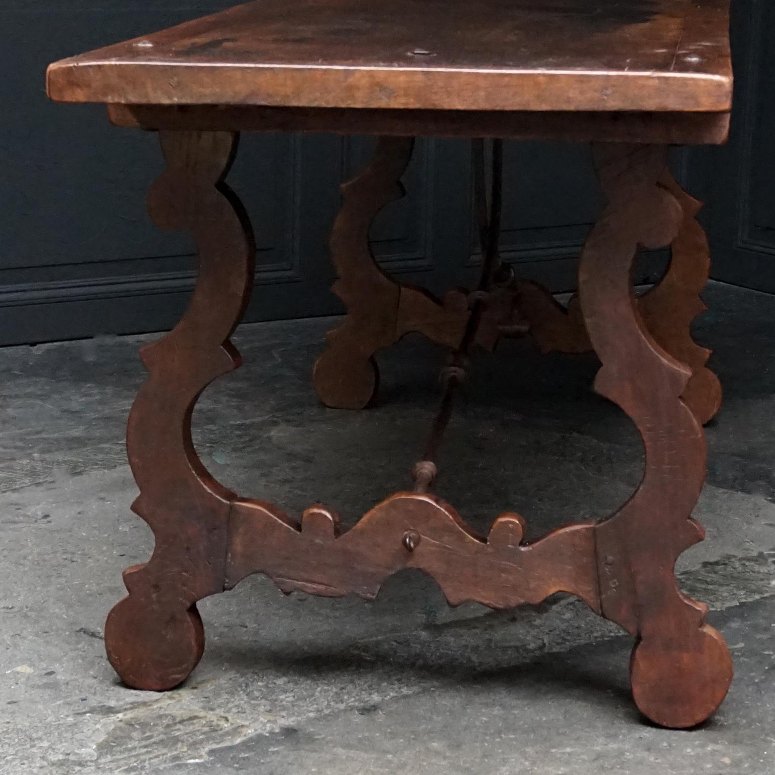 Large 18th Century Spanish Walnut Refectory Kitchen or Dinner Table on Lyre Legs 2