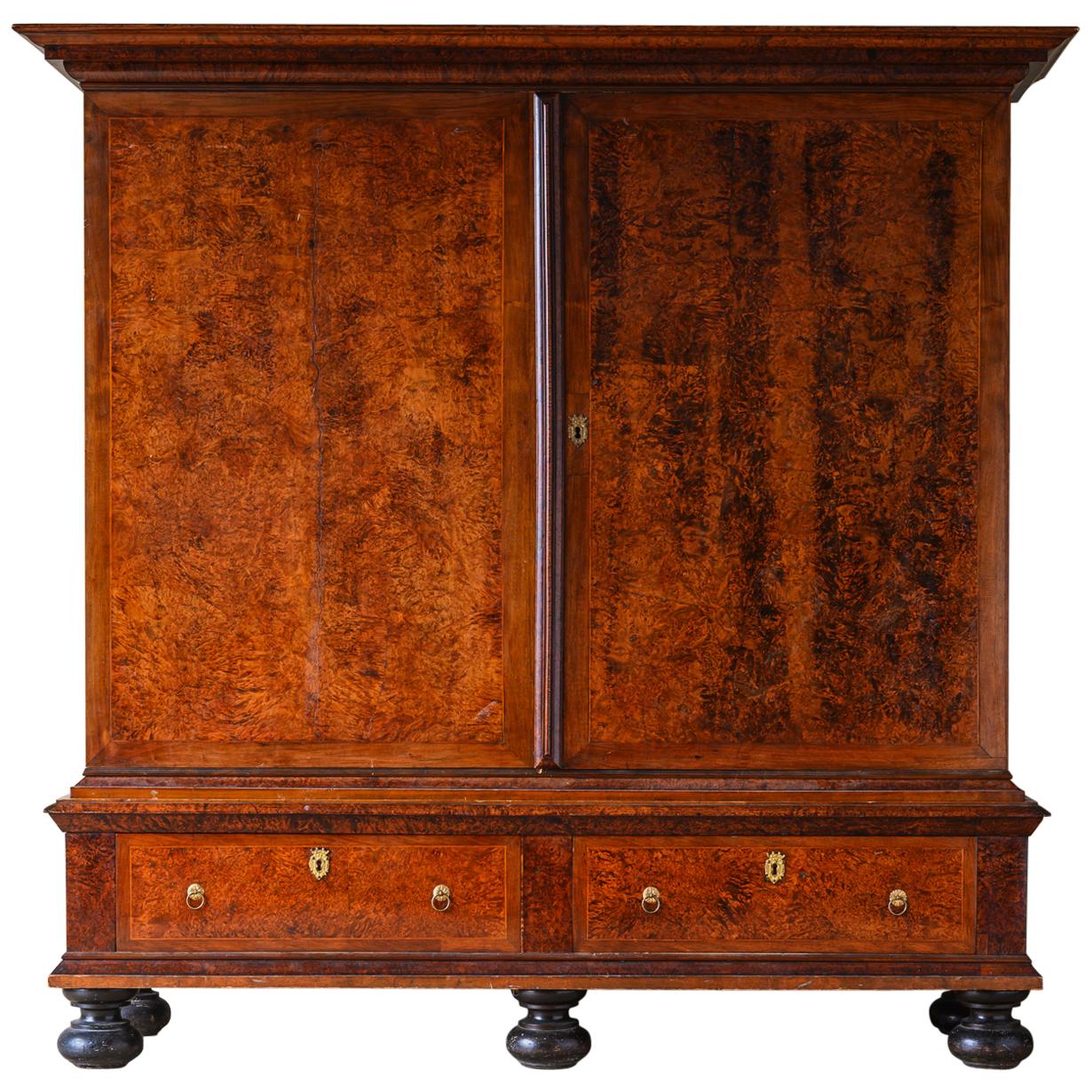 Large 18th Century Swedish Baroque Alder Root Cabinet