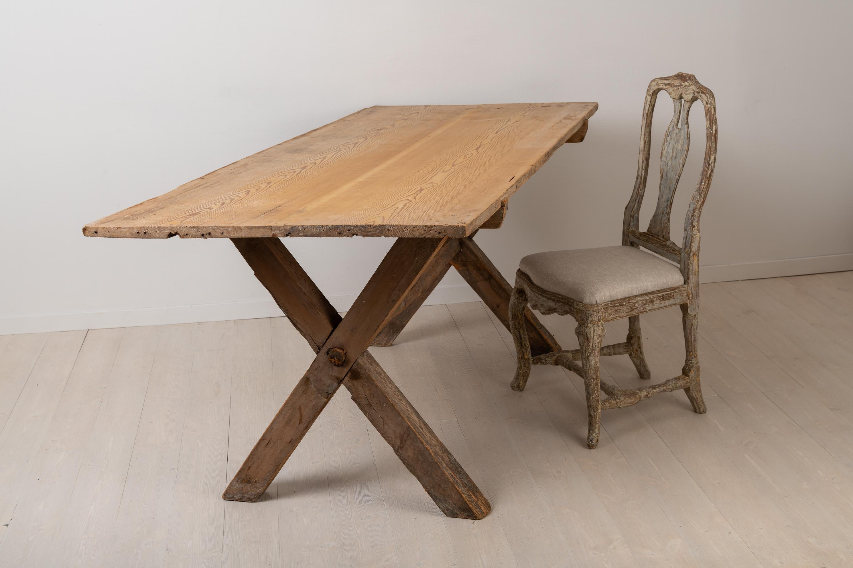 Hand-Crafted Large 18th Century Swedish Rustic and Primitive Pine Table For Sale