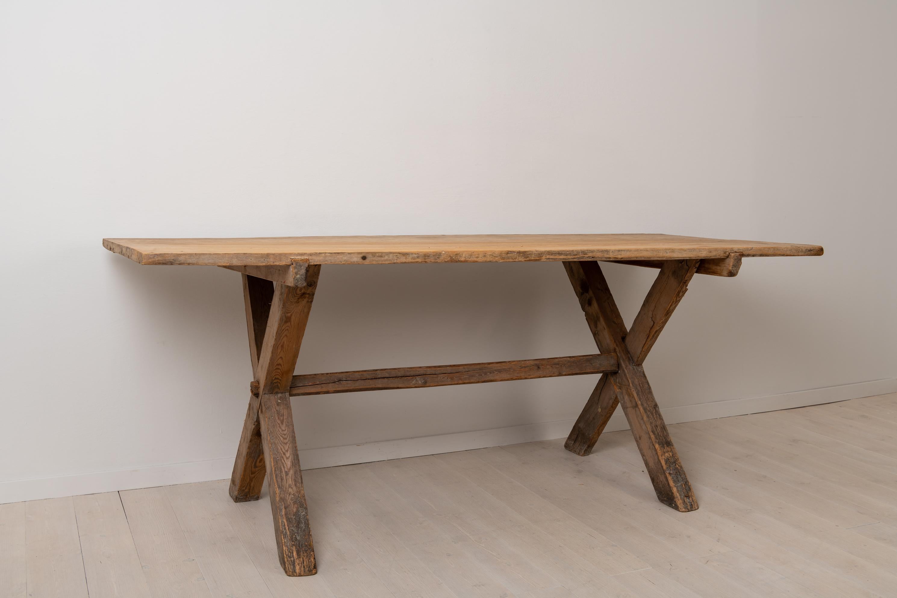 Large 18th Century Swedish Rustic and Primitive Pine Table For Sale 2