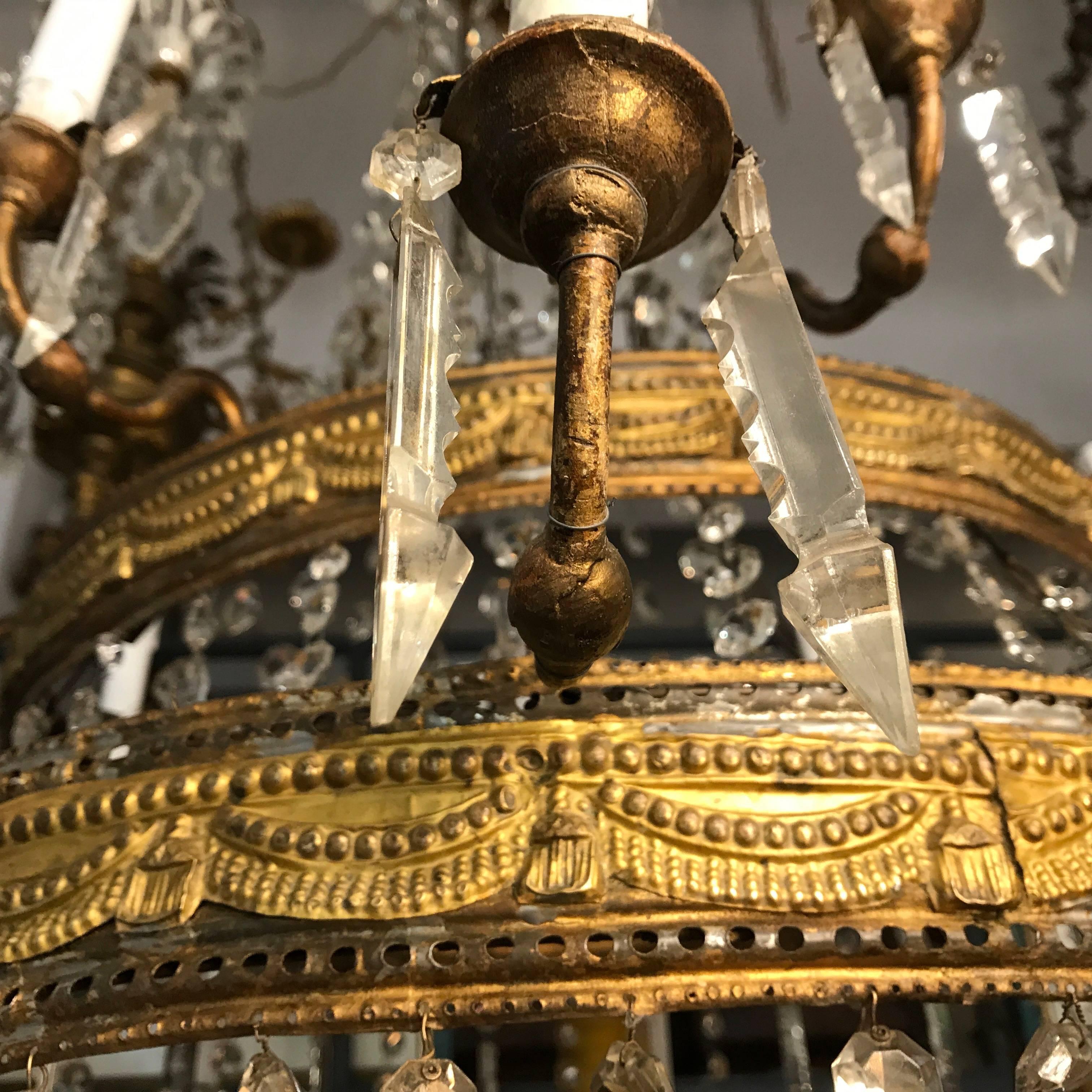 Large 18th Century Italian Empire Chandelier Sixteen-Light Crystal Gilt Brass  5