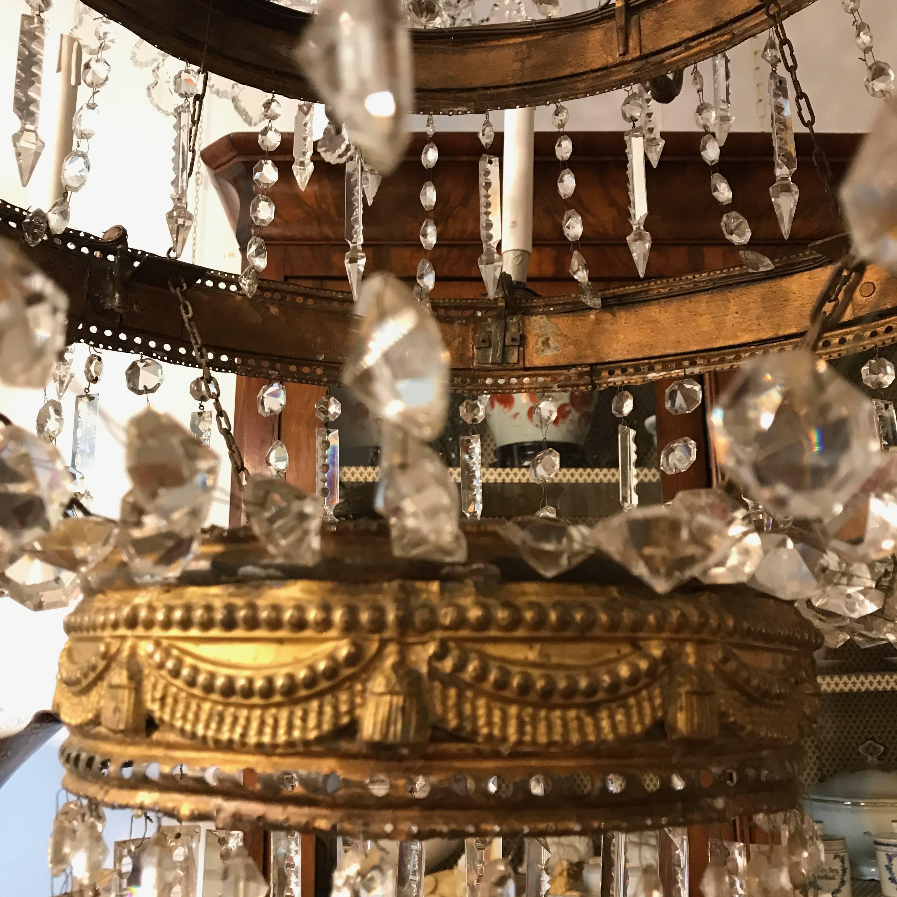 Large 18th Century Italian Empire Chandelier Sixteen-Light Crystal Gilt Brass  6