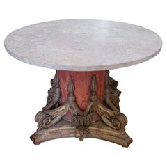 Large 18th Century Venetian Architectural Carved Capital Table with Marble Top
