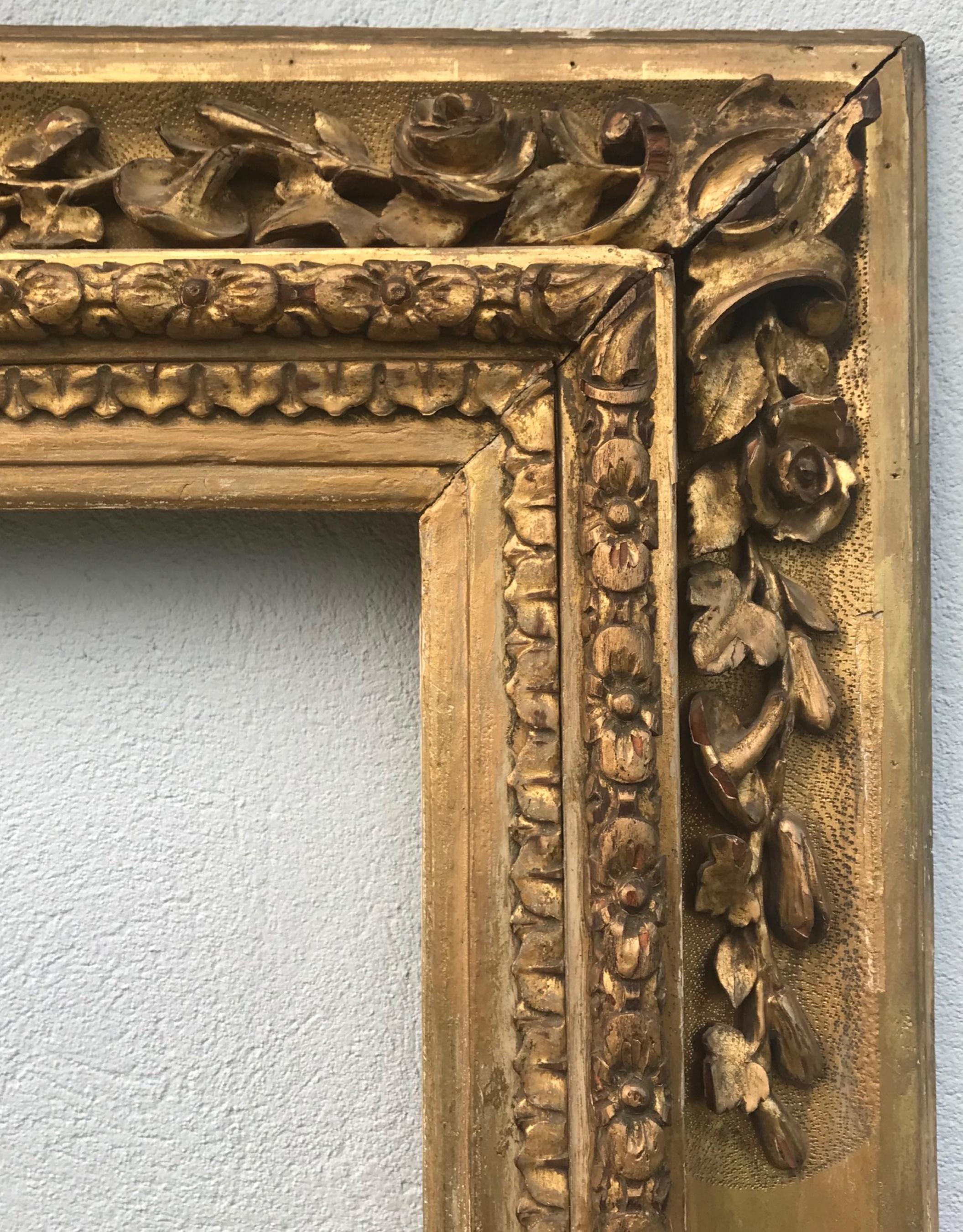 Baroque Large 18th Century Venetian Hand Carved Gilded Frame