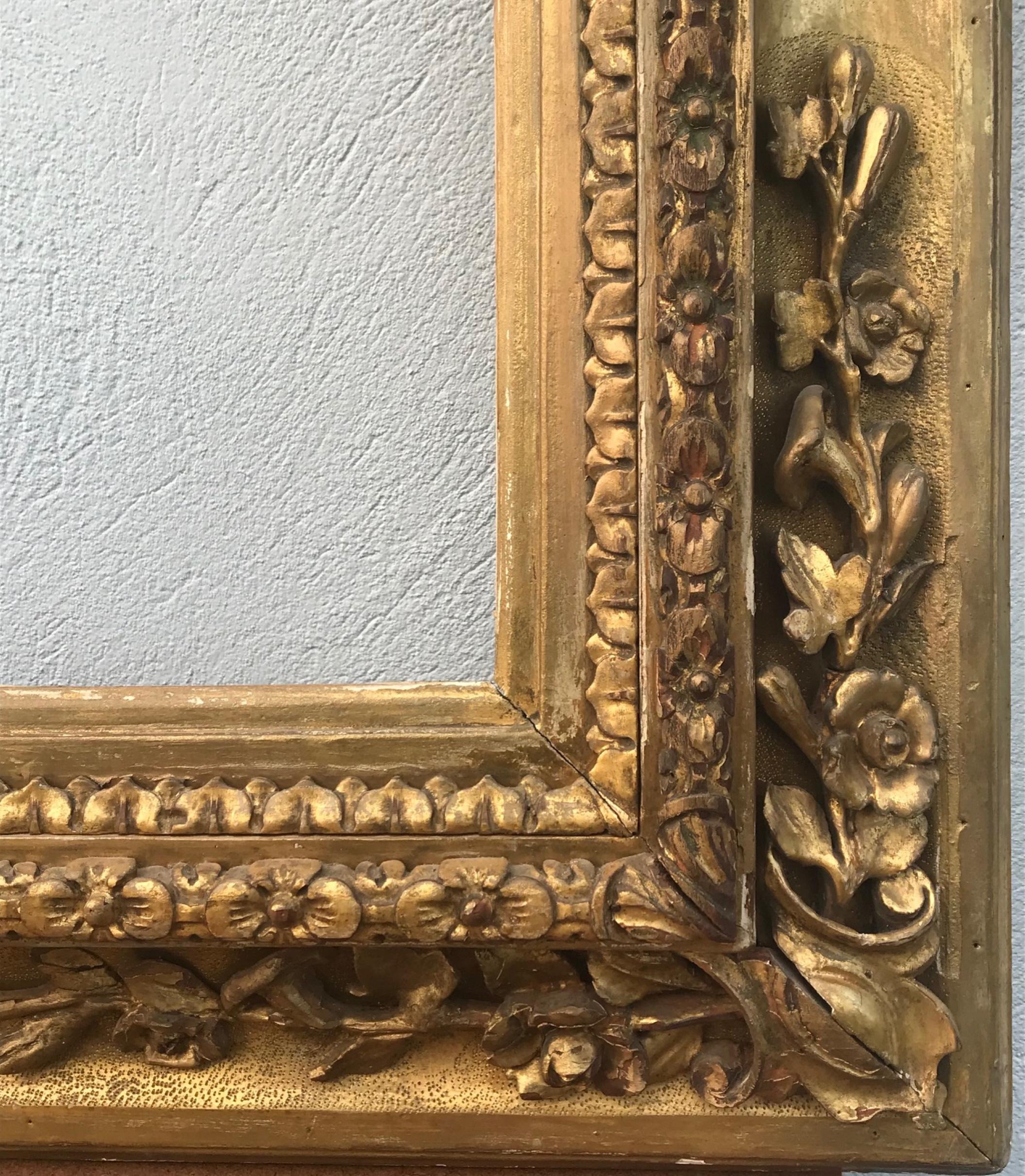 Italian Large 18th Century Venetian Hand Carved Gilded Frame