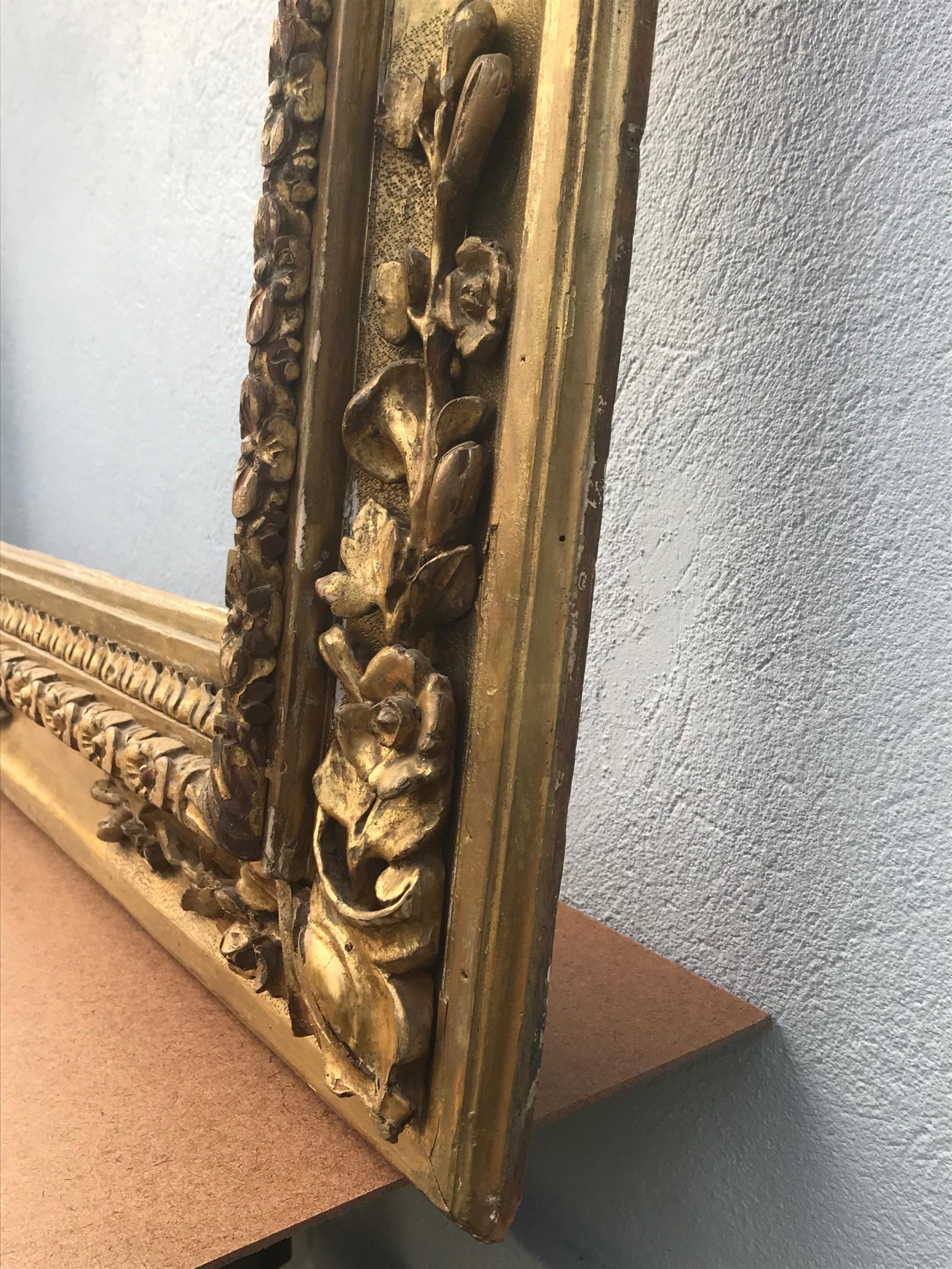 18th Century and Earlier Large 18th Century Venetian Hand Carved Gilded Frame