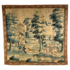 Großer Verdure-Wandteppich des 18. Jahrhunderts mit Schäferszene und Wolfsangriff