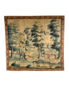 Großer Verdure-Wandteppich des 18. Jahrhunderts mit Schäferszene und Wolfsangriff