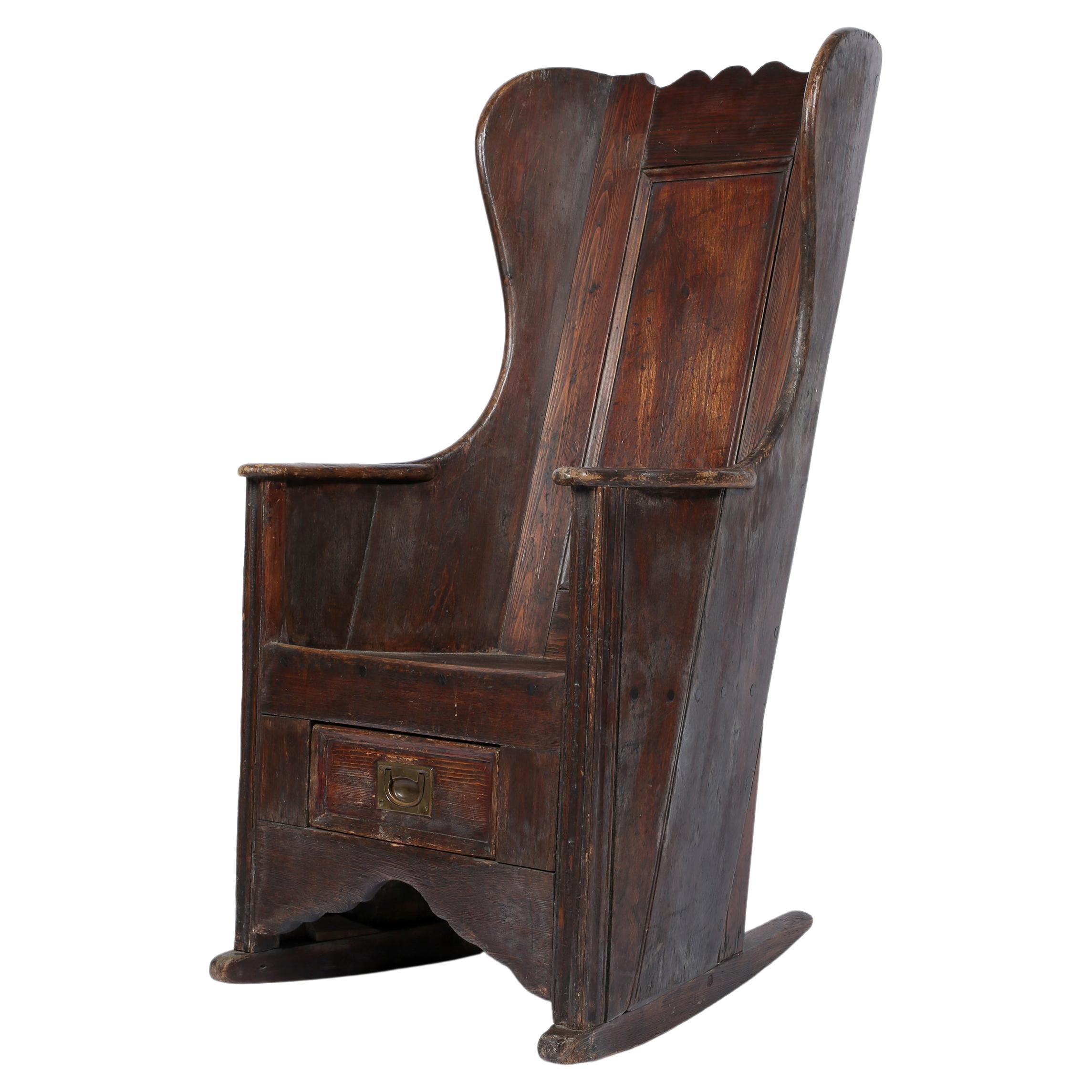 Großer, volkstümlicher Lancashire-Lammfellstuhl aus dem 18. Jahrhundert im Angebot