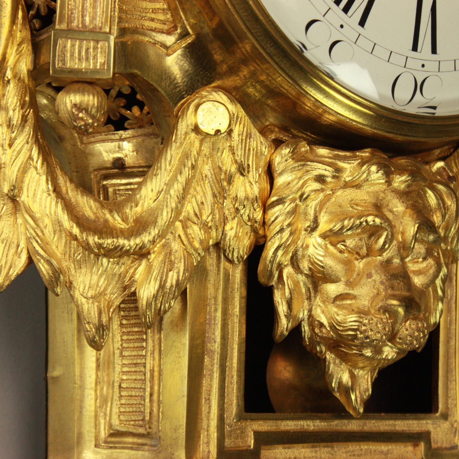 Large 18th Century French Bronze Louis XVI Lion Mask Wall Clock Signed Le Nepveu 4